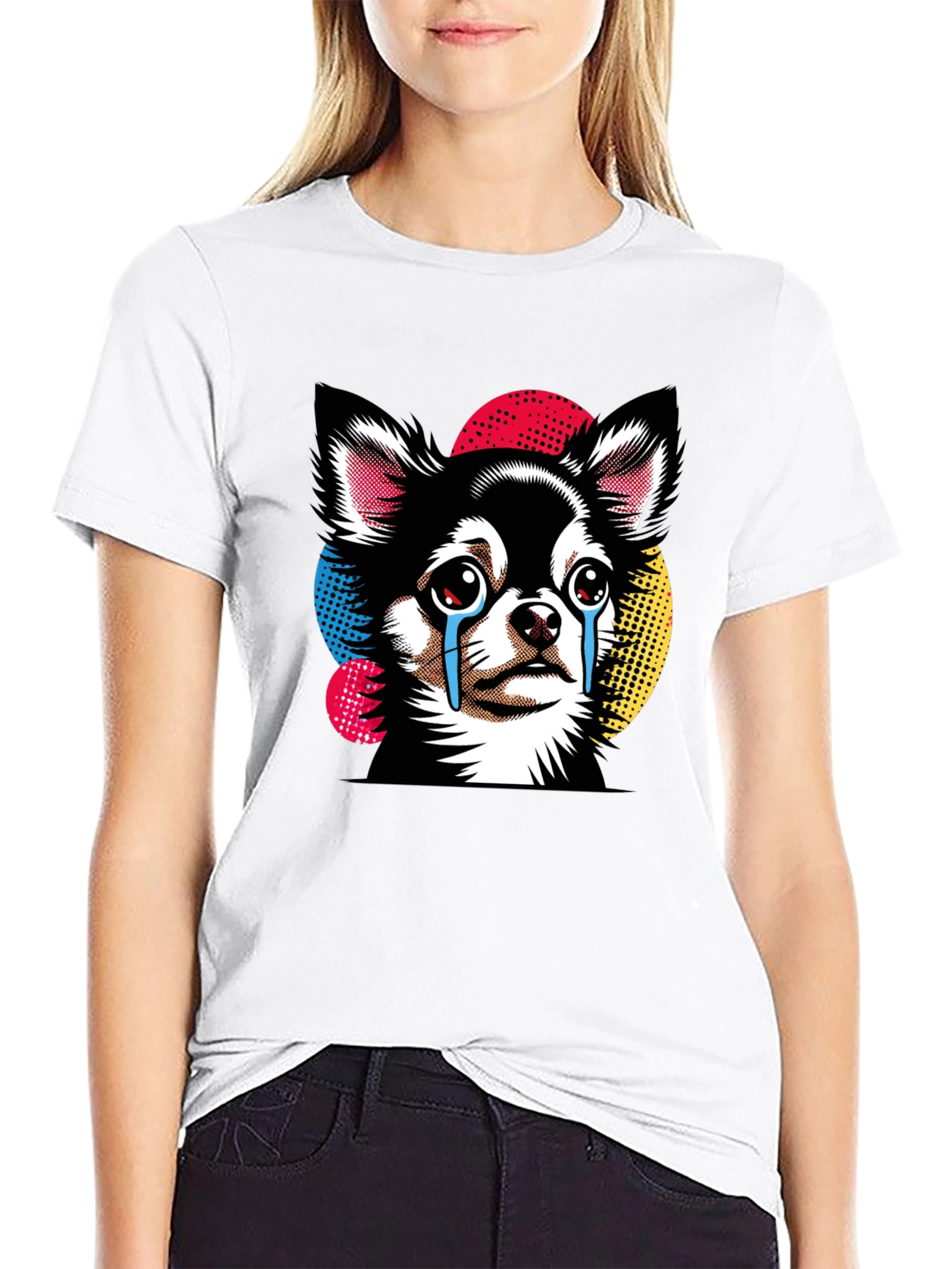 Crying Chihuahua Graphic Tee - Black Cotton T-Shirt