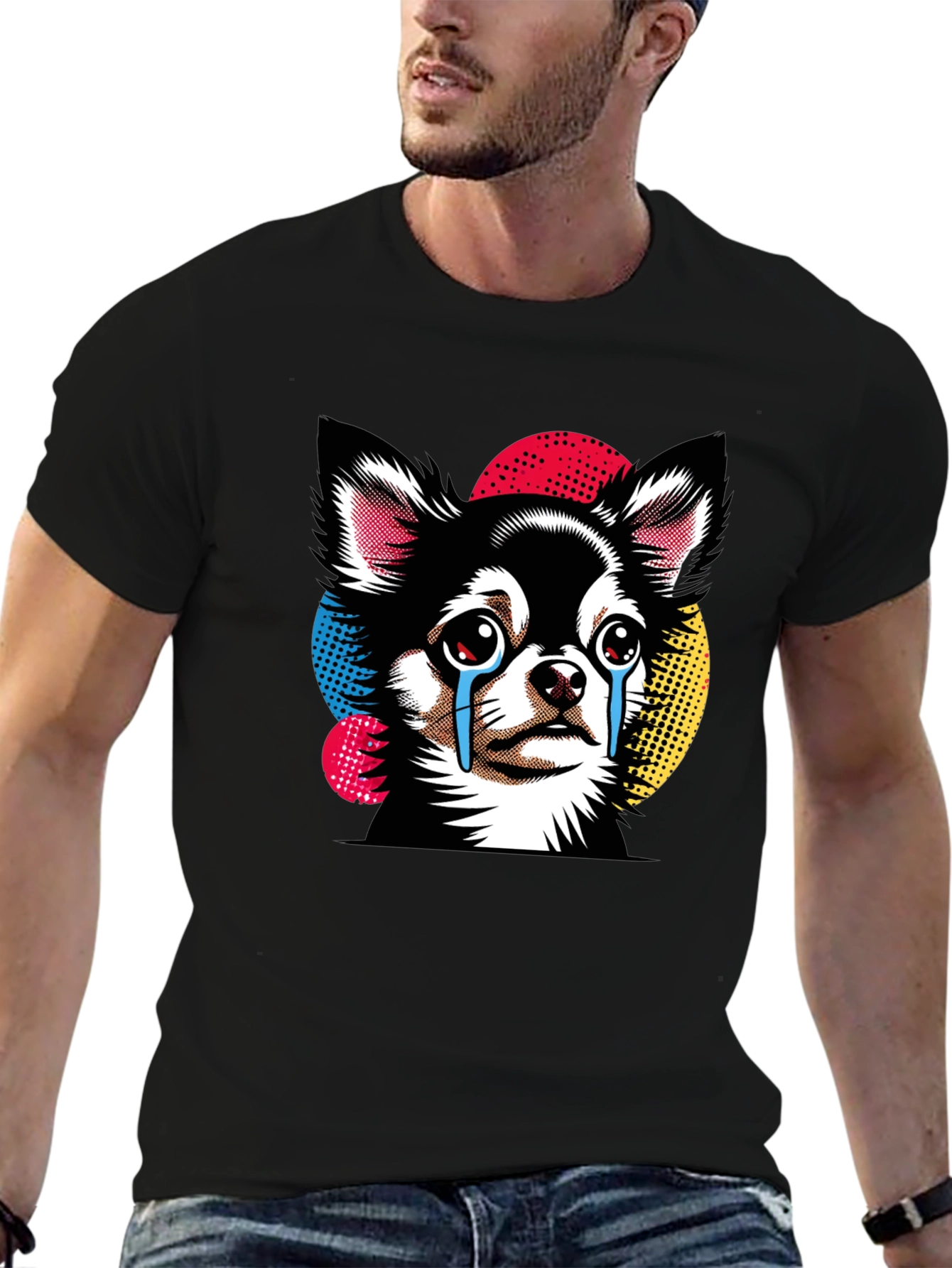 Crying Chihuahua Graphic Tee - Black Cotton T-Shirt