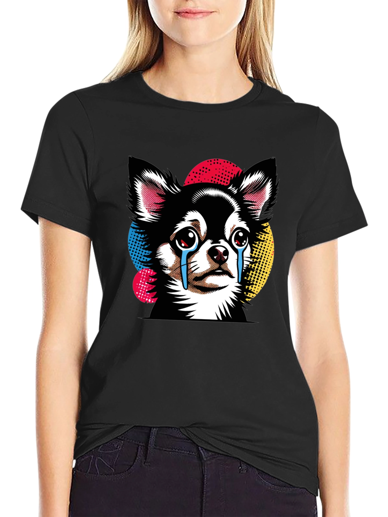 Crying Chihuahua Graphic Tee - Black Cotton T-Shirt