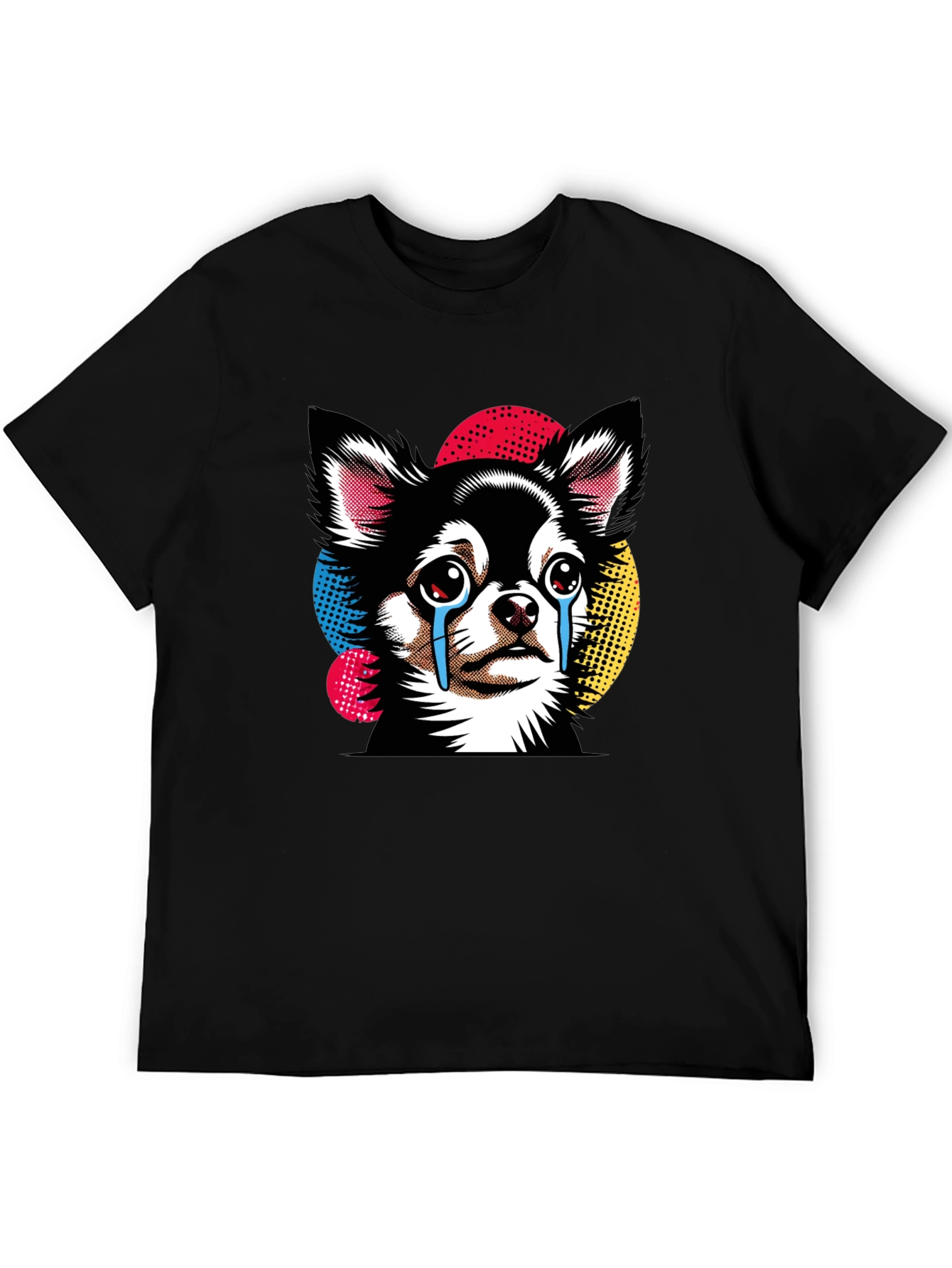 Crying Chihuahua Graphic Tee - Black Cotton T-Shirt