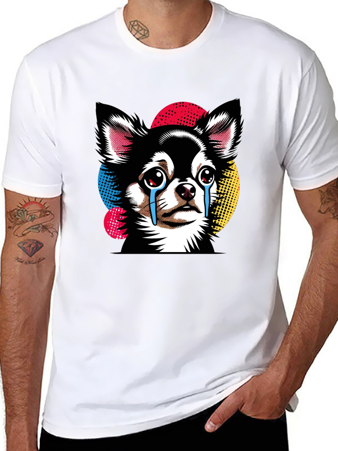 Crying Chihuahua Graphic Tee - Black Cotton T-Shirt