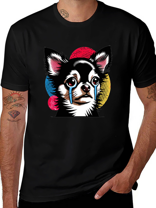Crying Chihuahua Graphic Tee - Black Cotton T-Shirt