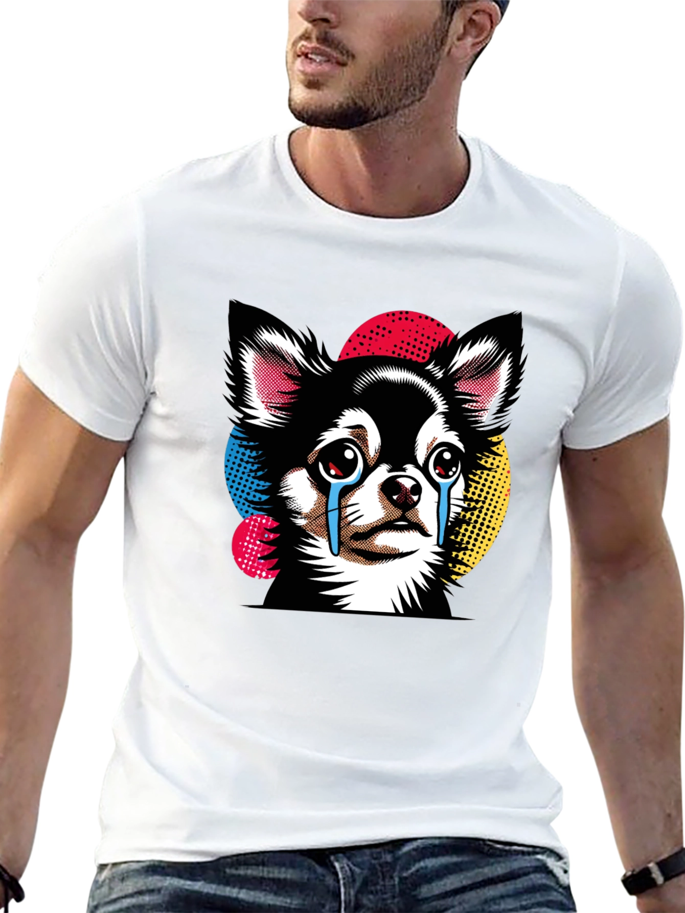 Crying Chihuahua Graphic Tee - Black Cotton T-Shirt