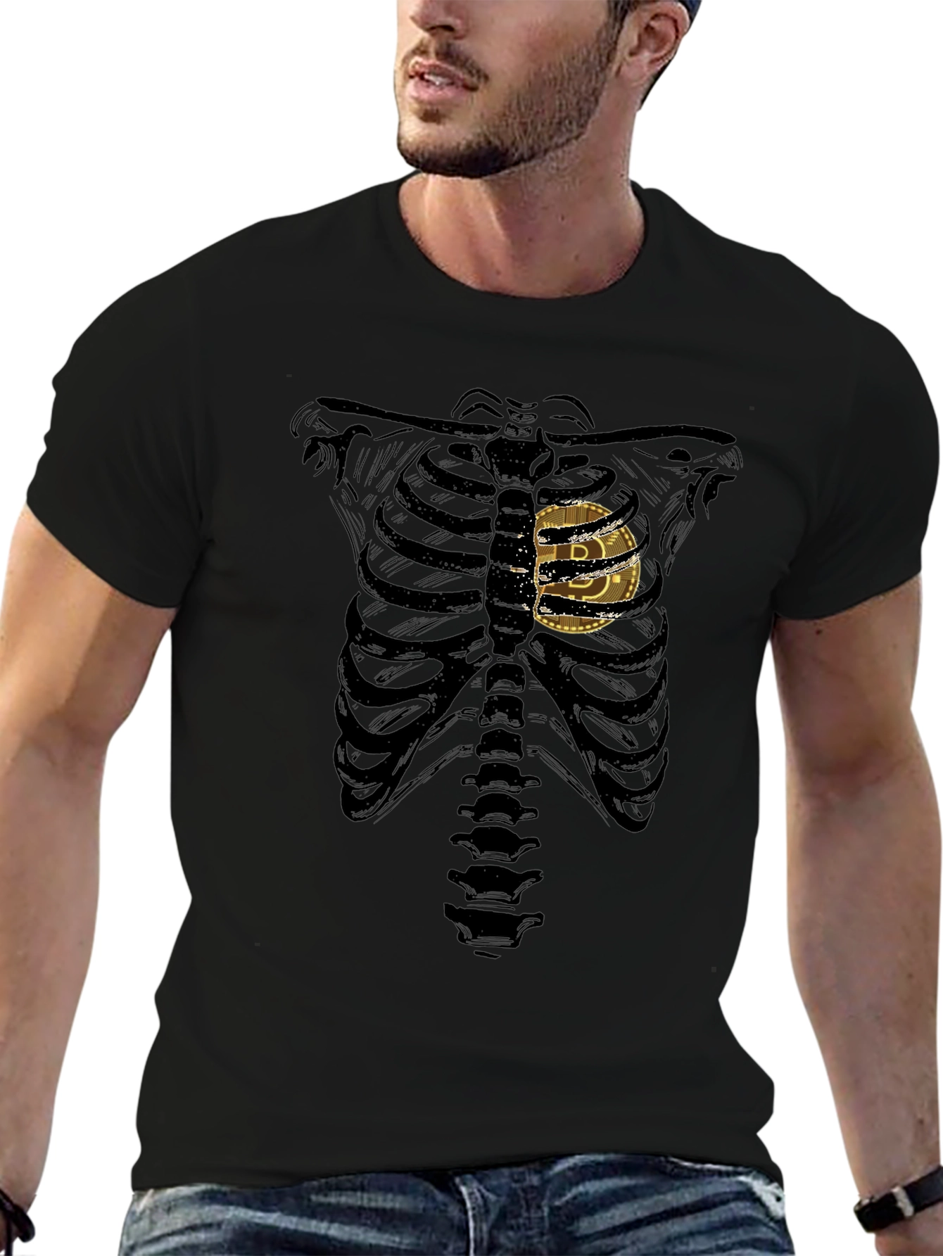 Bitcoin Skeleton Ribcage Graphic T-Shirt