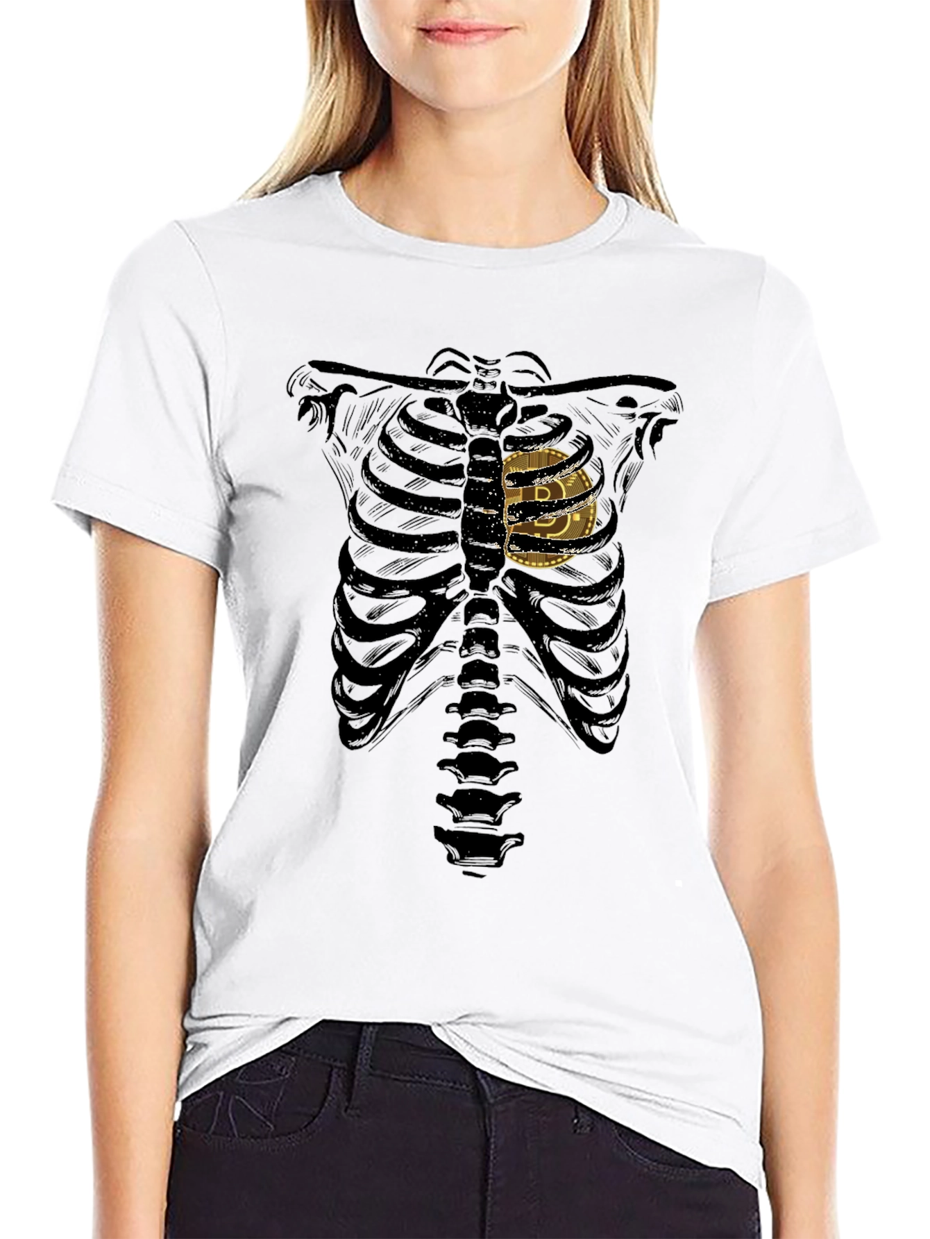 Bitcoin Skeleton Ribcage Graphic T-Shirt