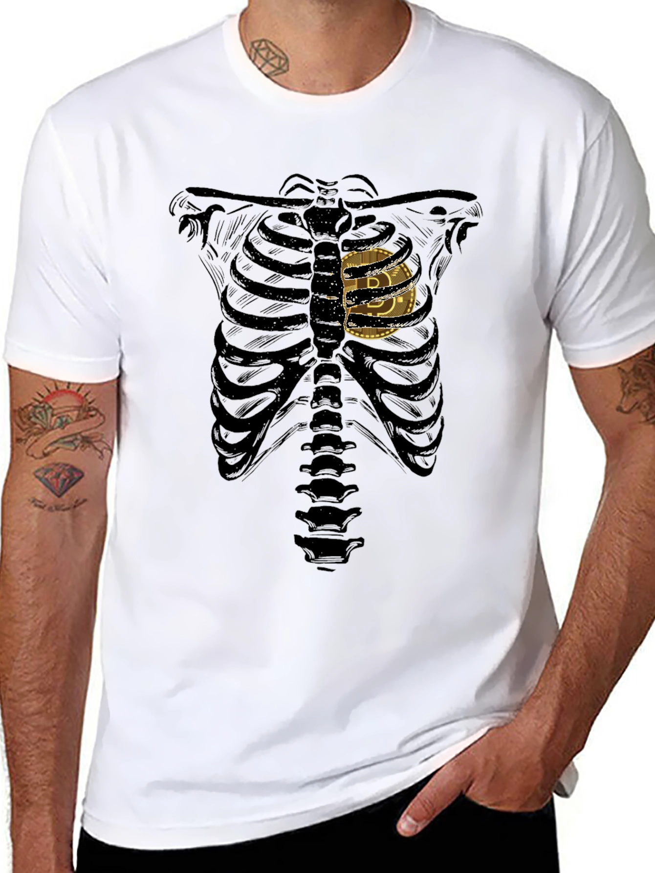 Bitcoin Skeleton Ribcage Graphic T-Shirt