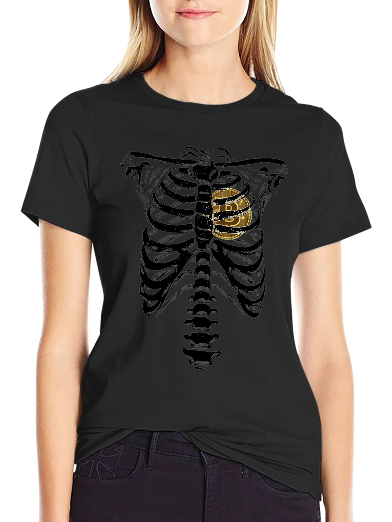 Bitcoin Skeleton Ribcage Graphic T-Shirt