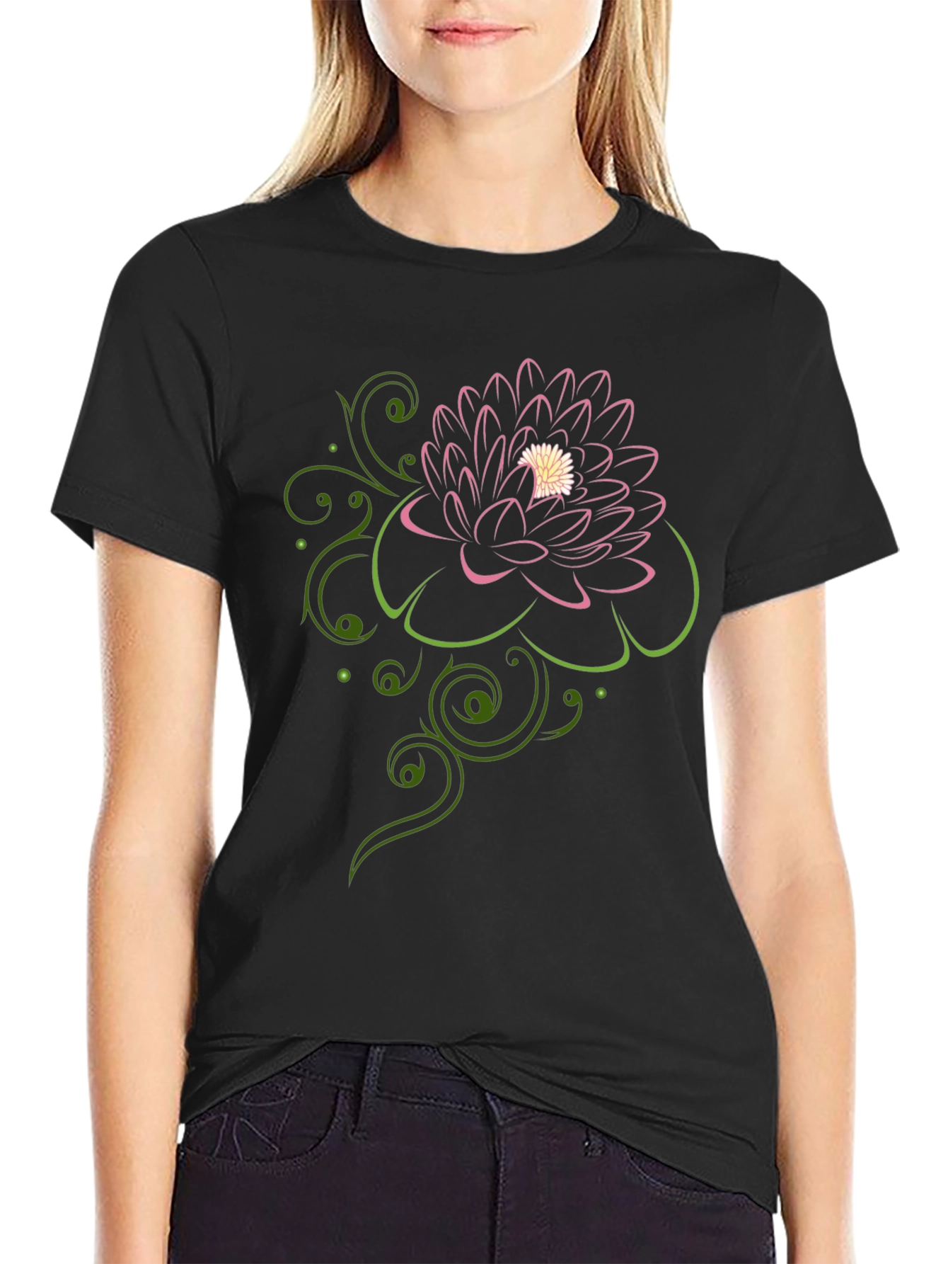 Floral Design Black T-Shirt