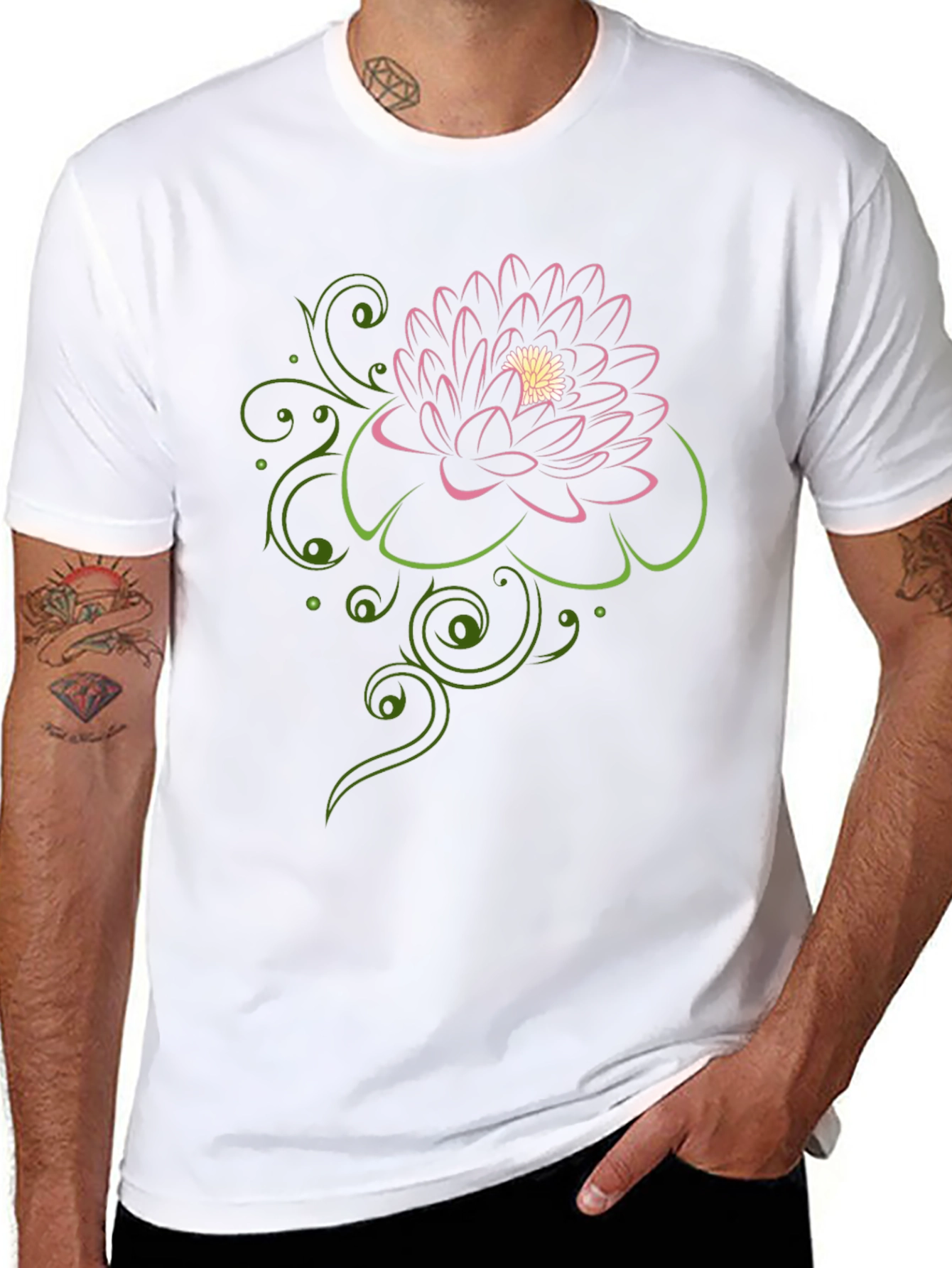 Floral Design Black T-Shirt