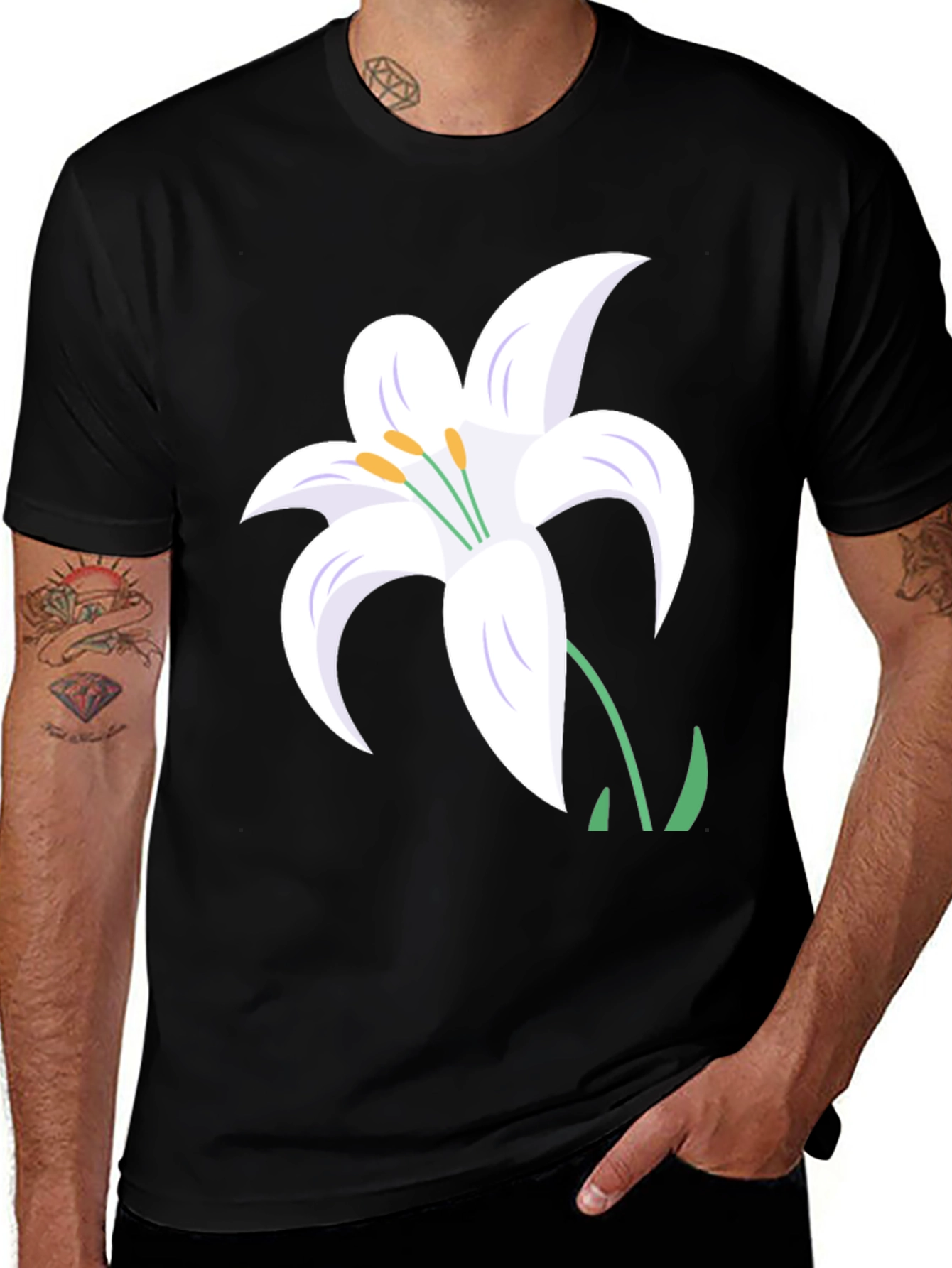 White Lily Graphic Tee - Stylish Black T-Shirt