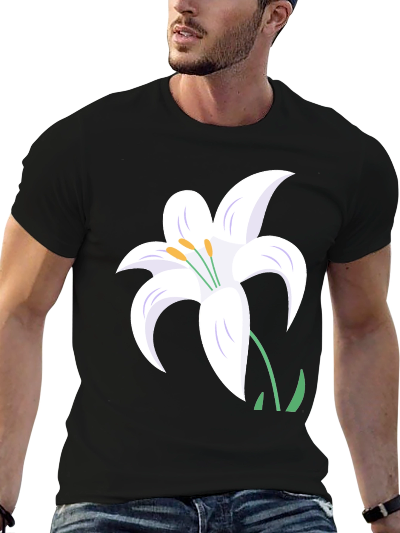 White Lily Graphic Tee - Stylish Black T-Shirt