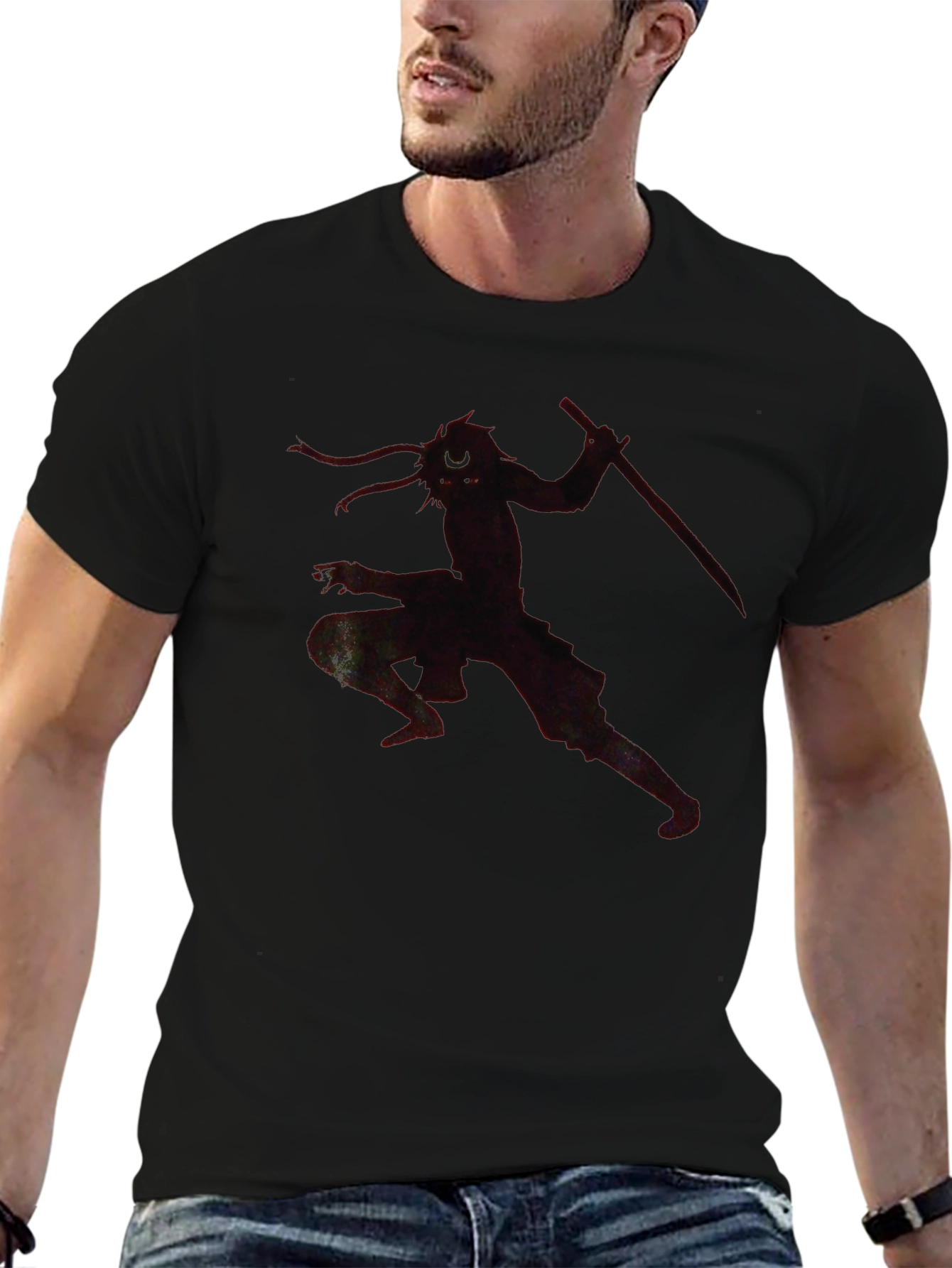Samurai Warrior Graphic Tee - Black Cotton Blend