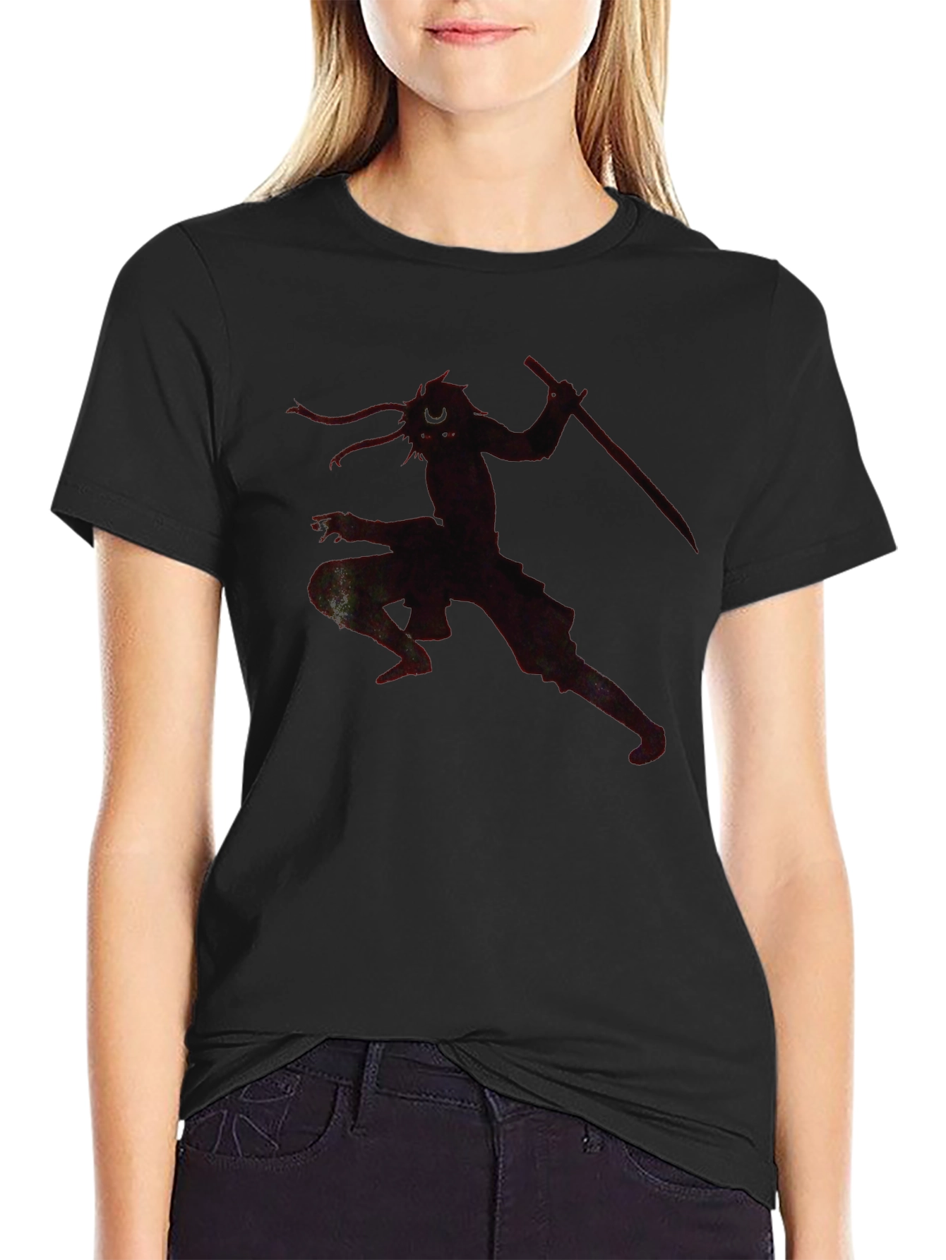 Samurai Warrior Graphic Tee - Black Cotton Blend