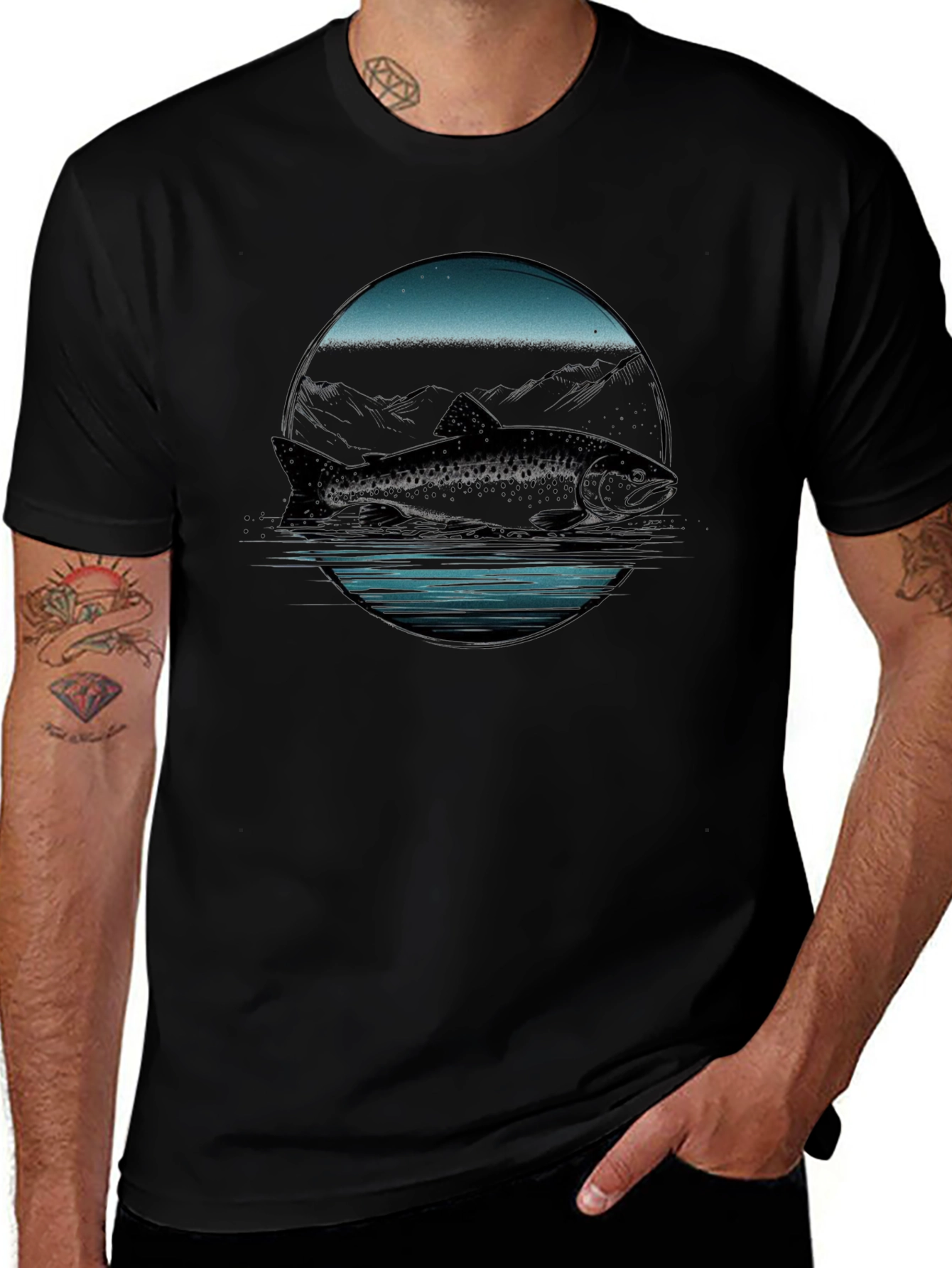 Muskie Fish Graphic Tee - Black Cotton T-Shirt