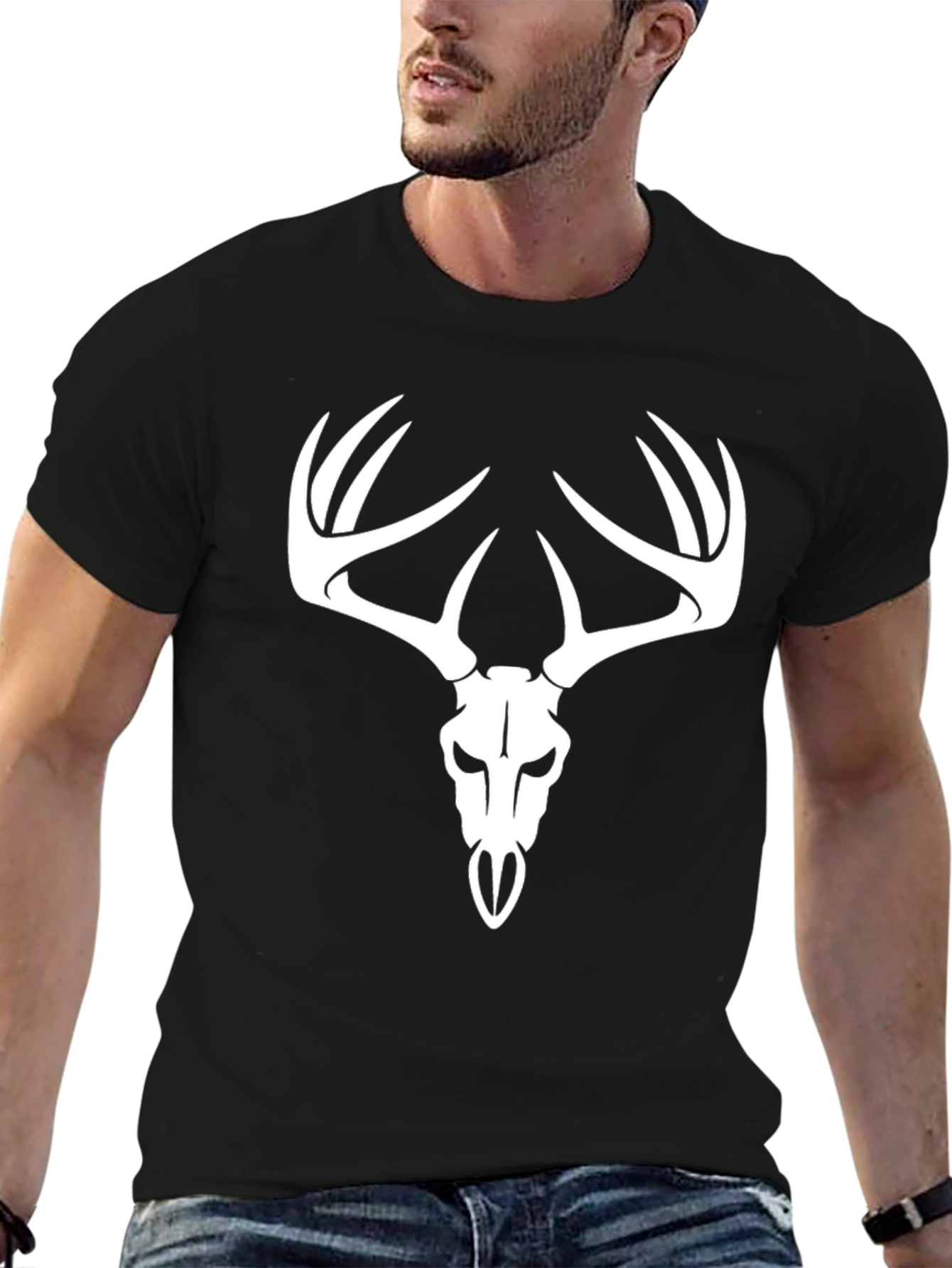 Deer Skull Graphic Tee - Black Cotton T-Shirt