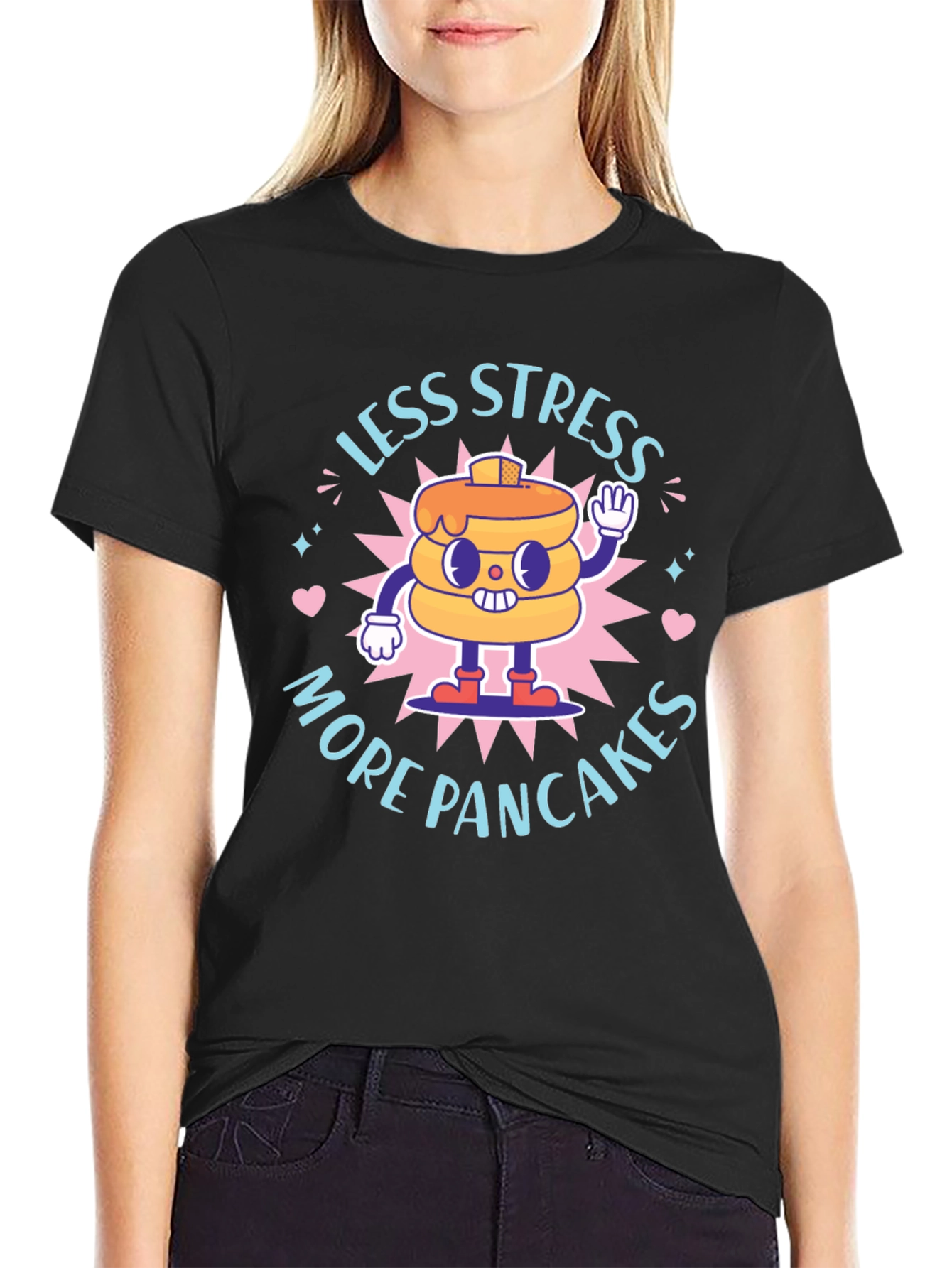 Less Stress More Pancakes T-Shirt - Foodie Fun