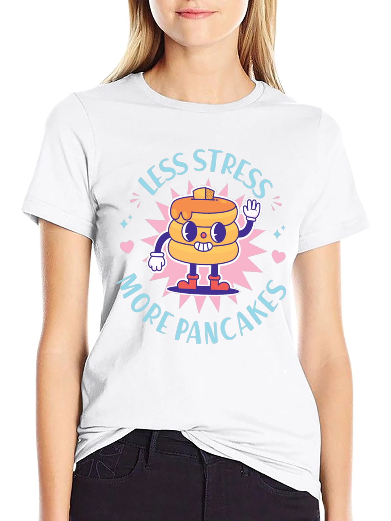 Less Stress More Pancakes T-Shirt - Foodie Fun