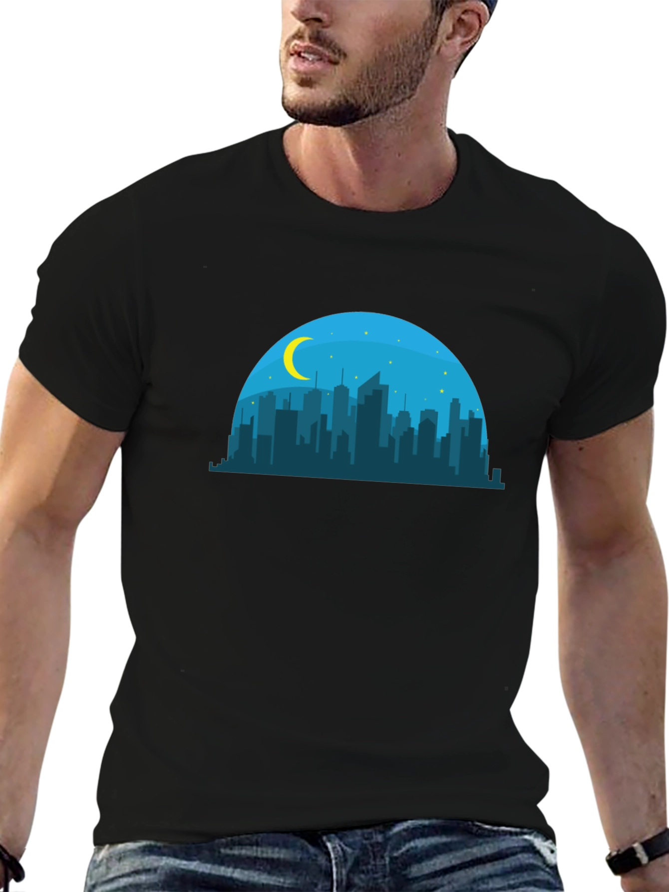 Cityscape Moon Graphic T-Shirt