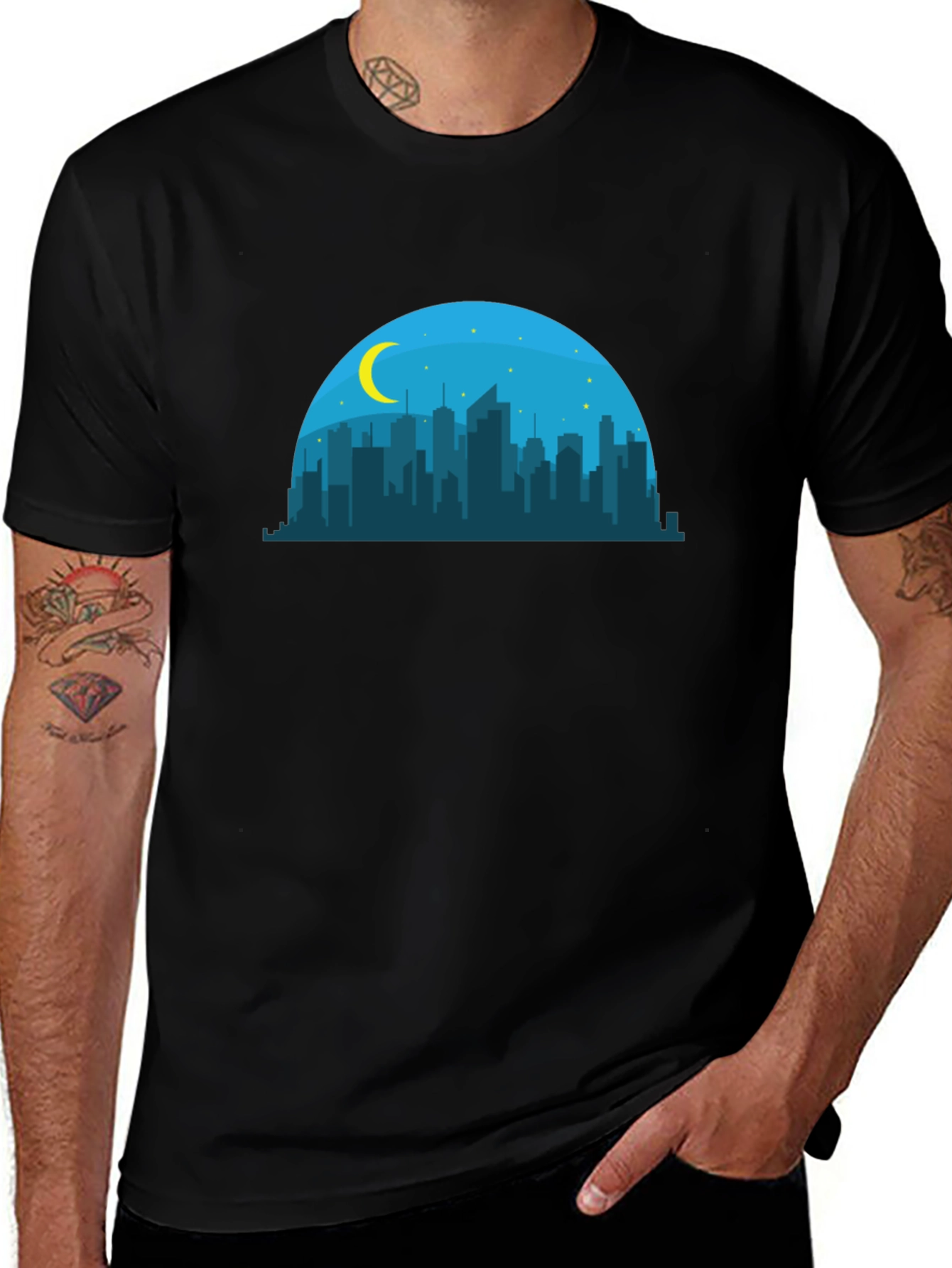 Cityscape Moon Graphic T-Shirt