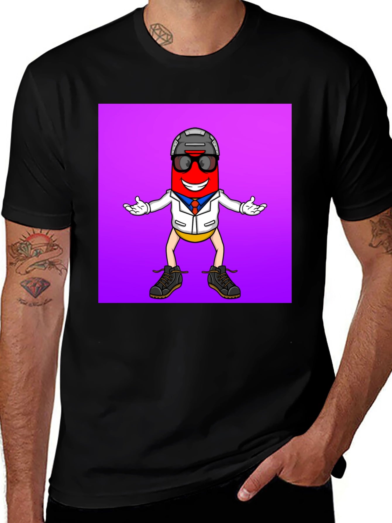Fun Pill Character Graphic Tee - Cool and Unique!