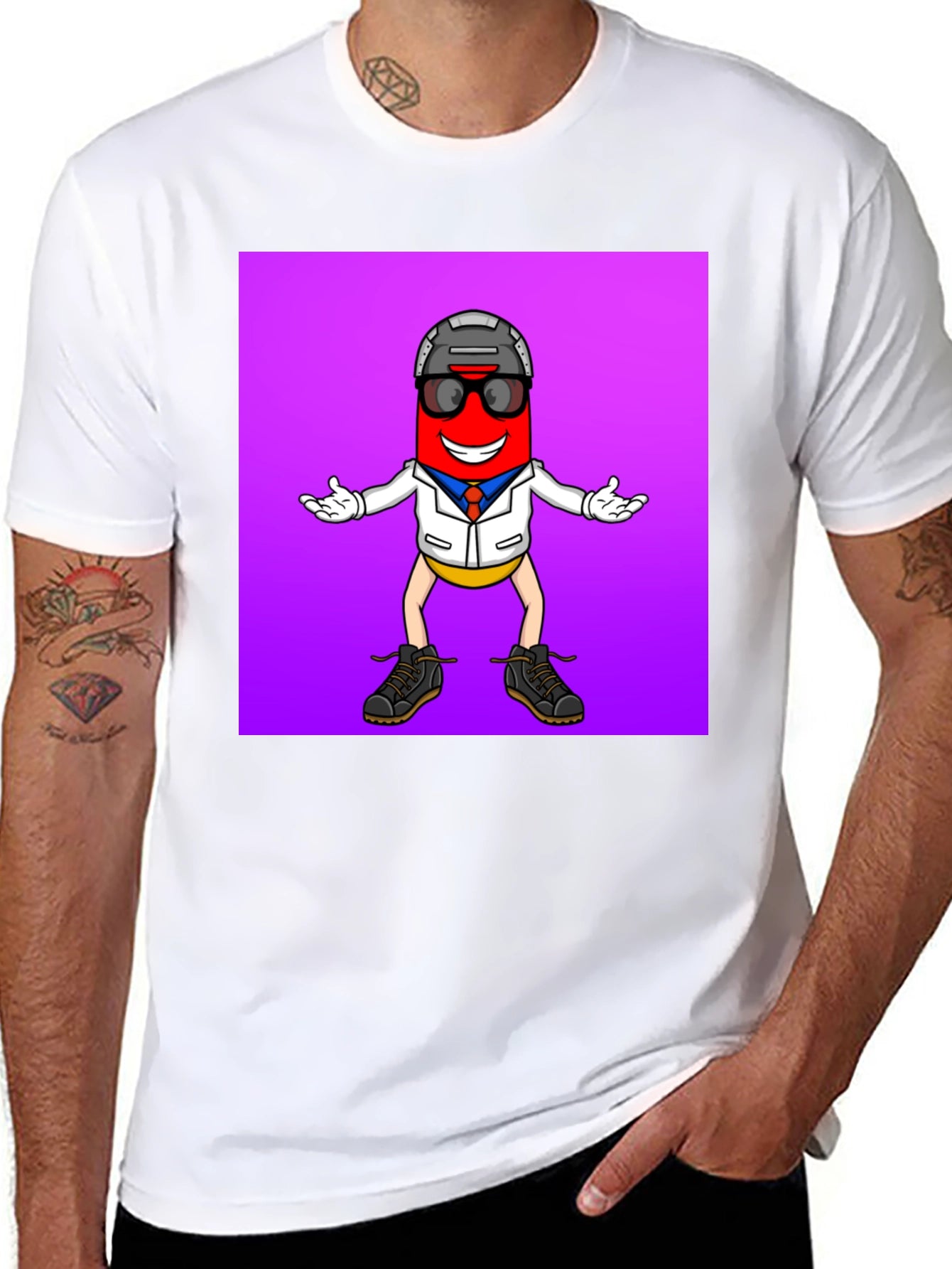 Fun Pill Character Graphic Tee - Cool and Unique!