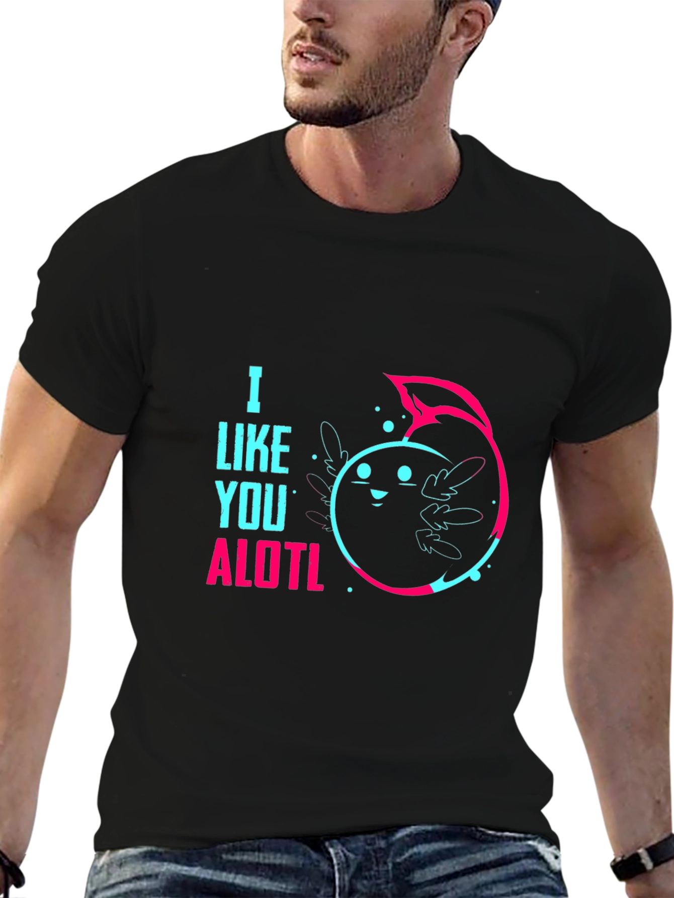 I Like You ALOTL Axolotl Pun Black Graphic Tee