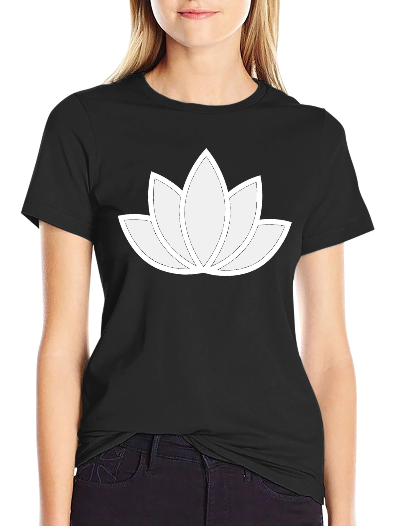 Lotus Flower Graphic Black T-Shirt