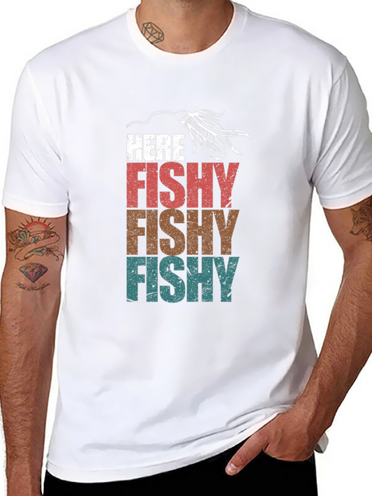 Here Fishy Vintage Style Fishing T-Shirt