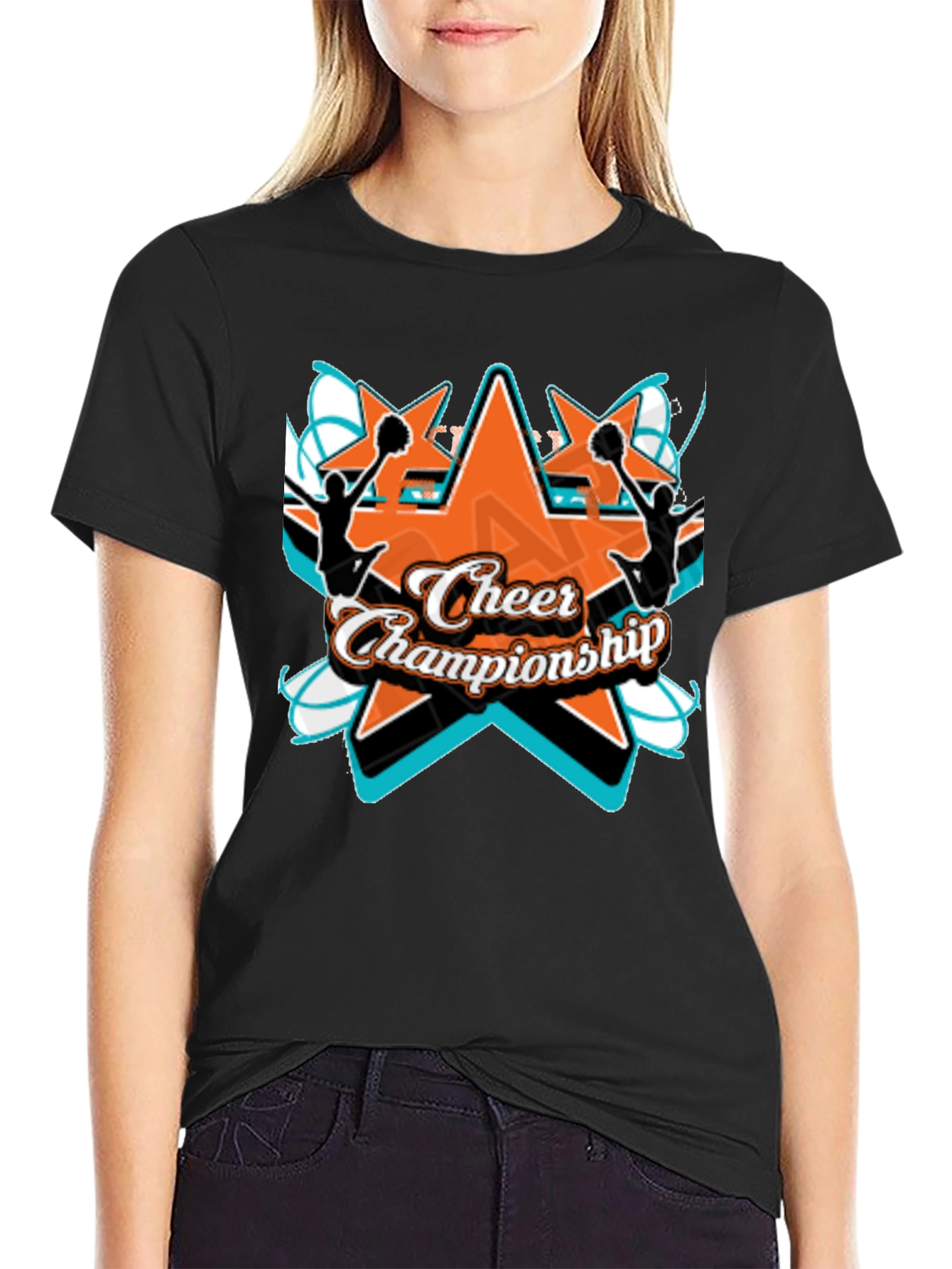 Cheer Championship Graphic Tee - Black Cotton