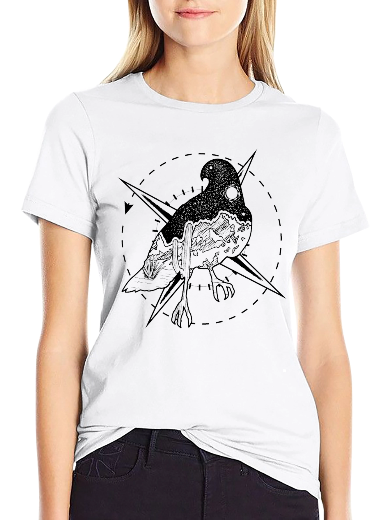 Mystic Bird Compass Graphic Tee - Black