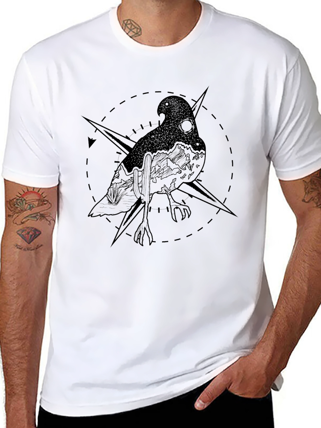 Mystic Bird Compass Graphic Tee - Black