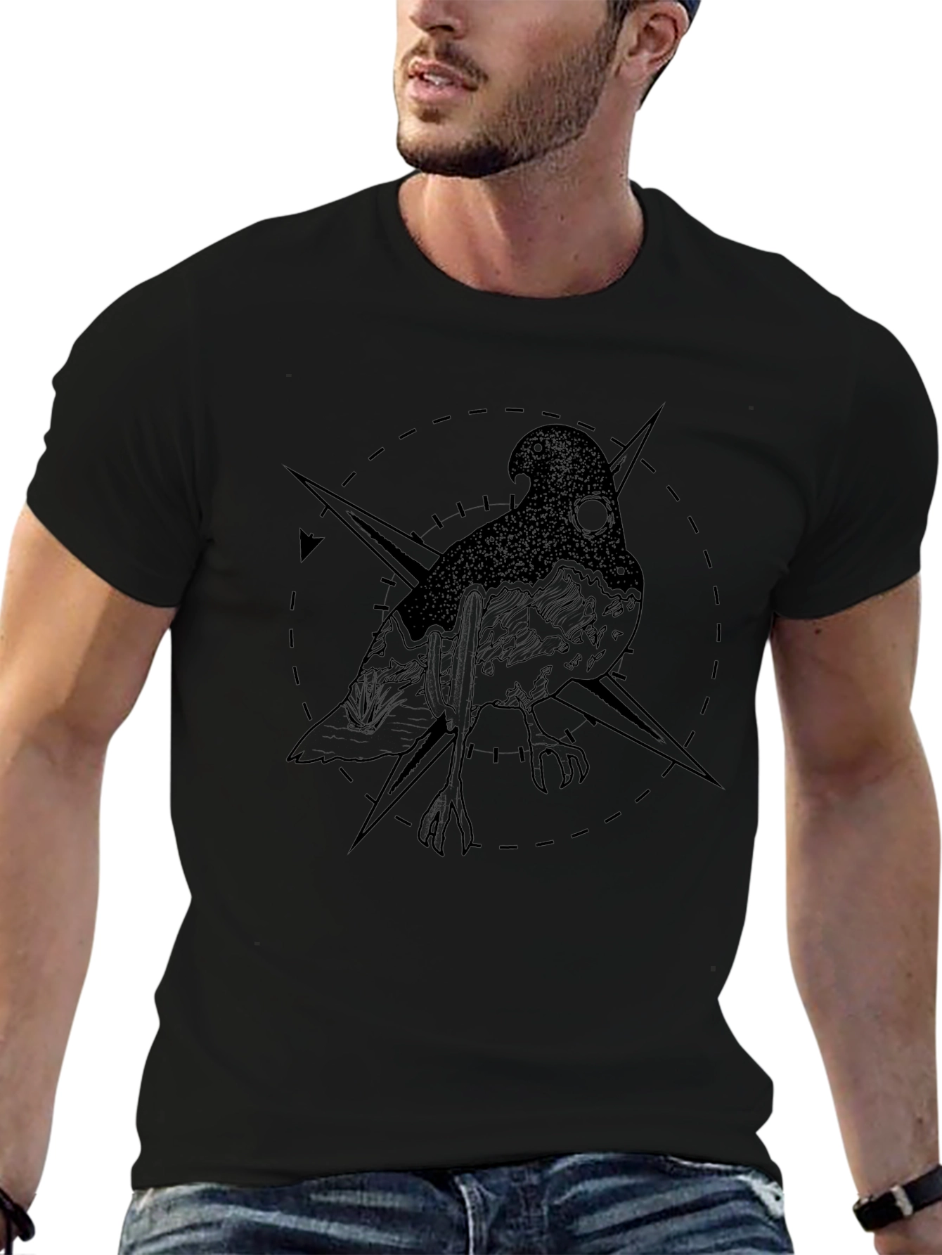 Mystic Bird Compass Graphic Tee - Black