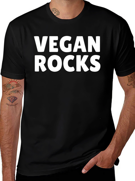 Vegan Rocks T-Shirt - Black Short Sleeve Crew Neck