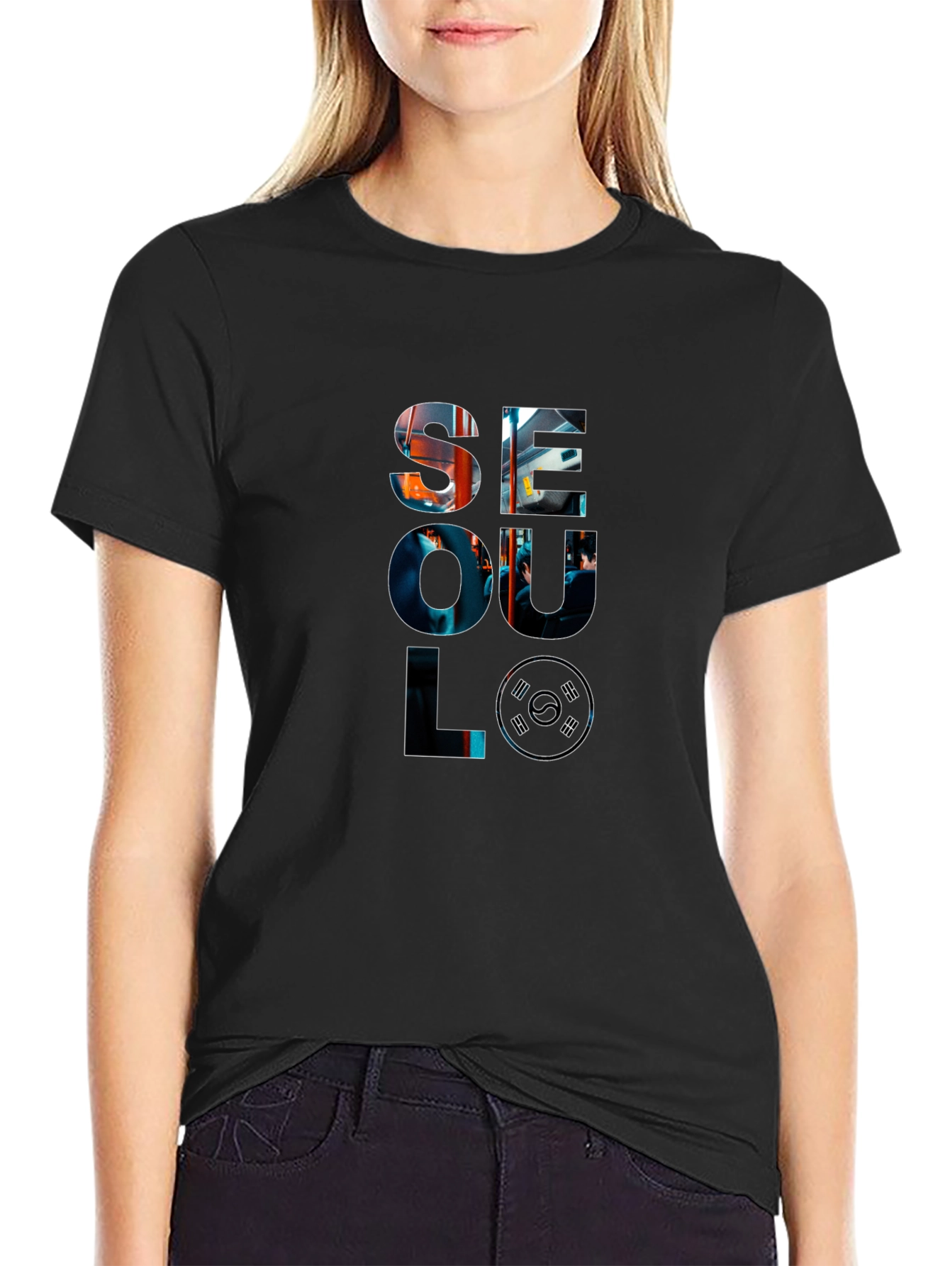 Seoul Graphic Print Black T-Shirt