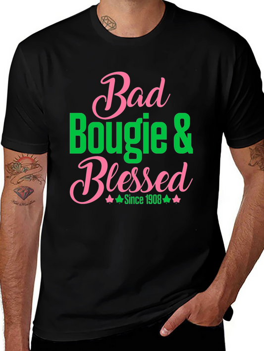 Bad Bougie & Blessed T-Shirt - Pink & Green Graphic Tee