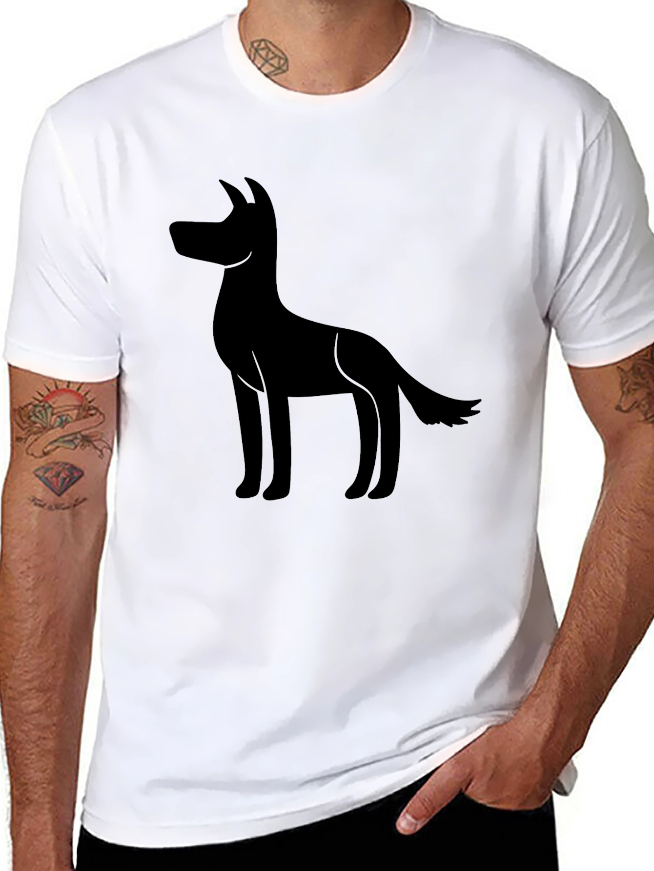 Mens Black T-shirt with Dog Silhouette Graphic Tee