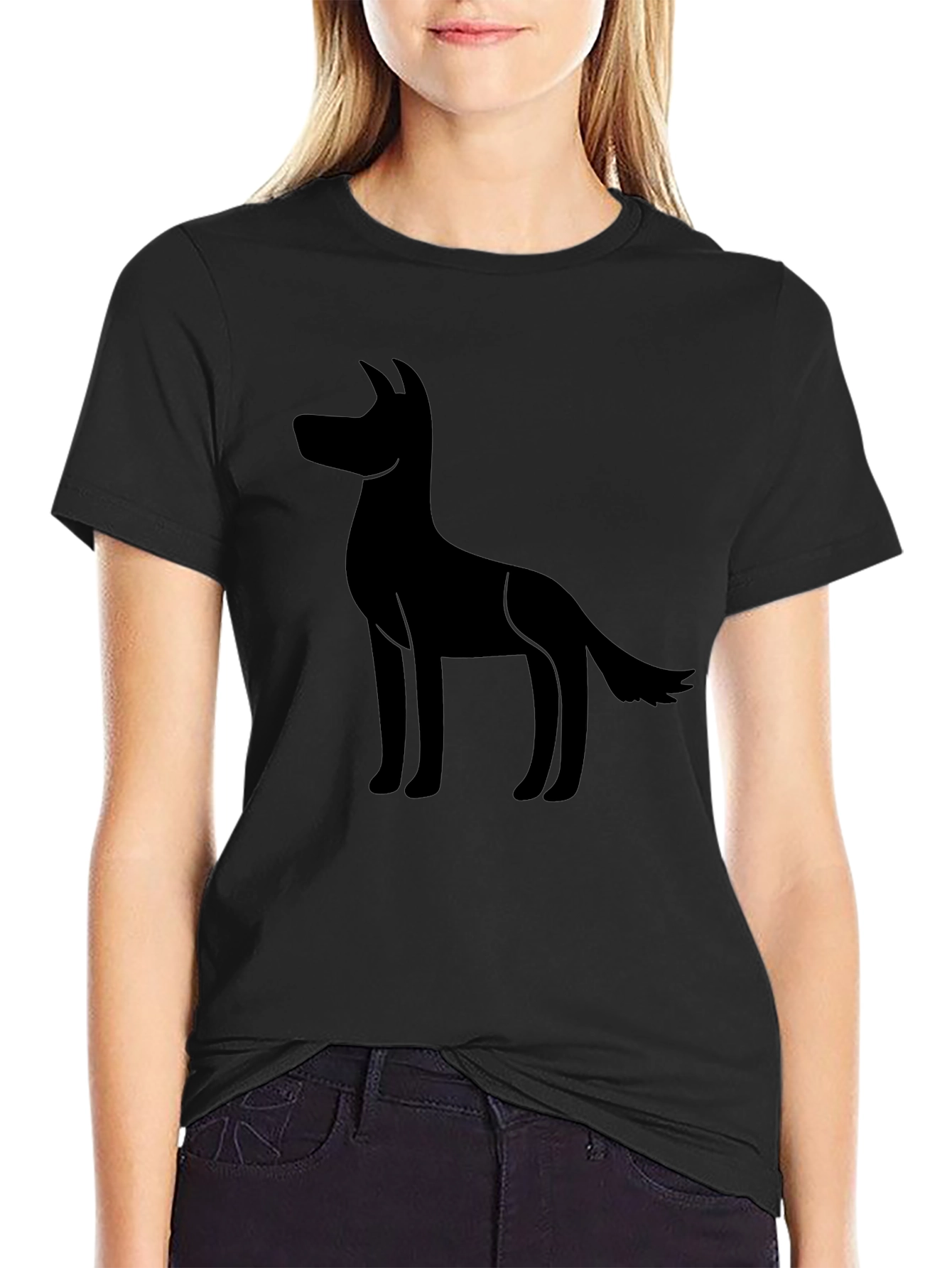 Mens Black T-shirt with Dog Silhouette Graphic Tee