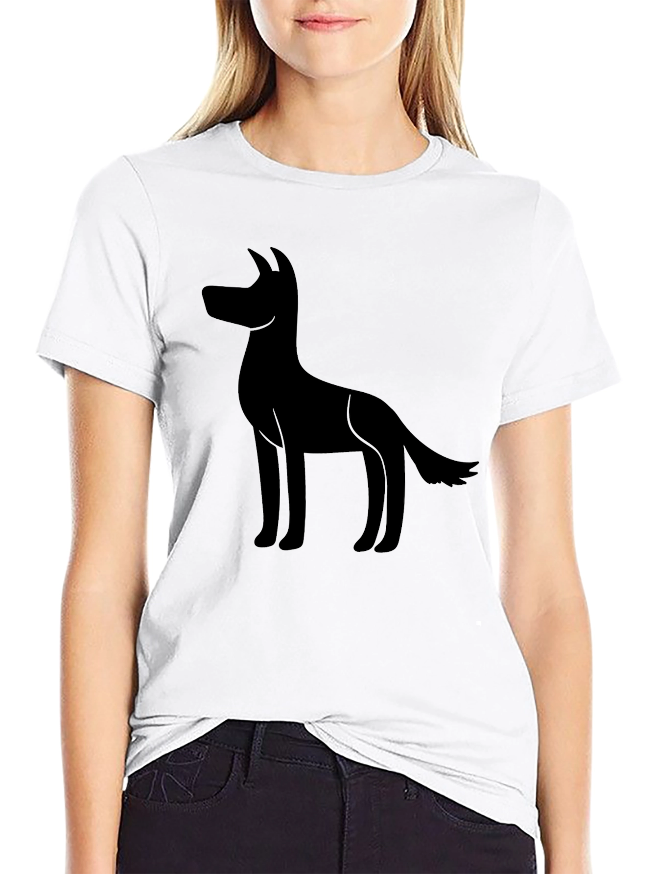 Mens Black T-shirt with Dog Silhouette Graphic Tee