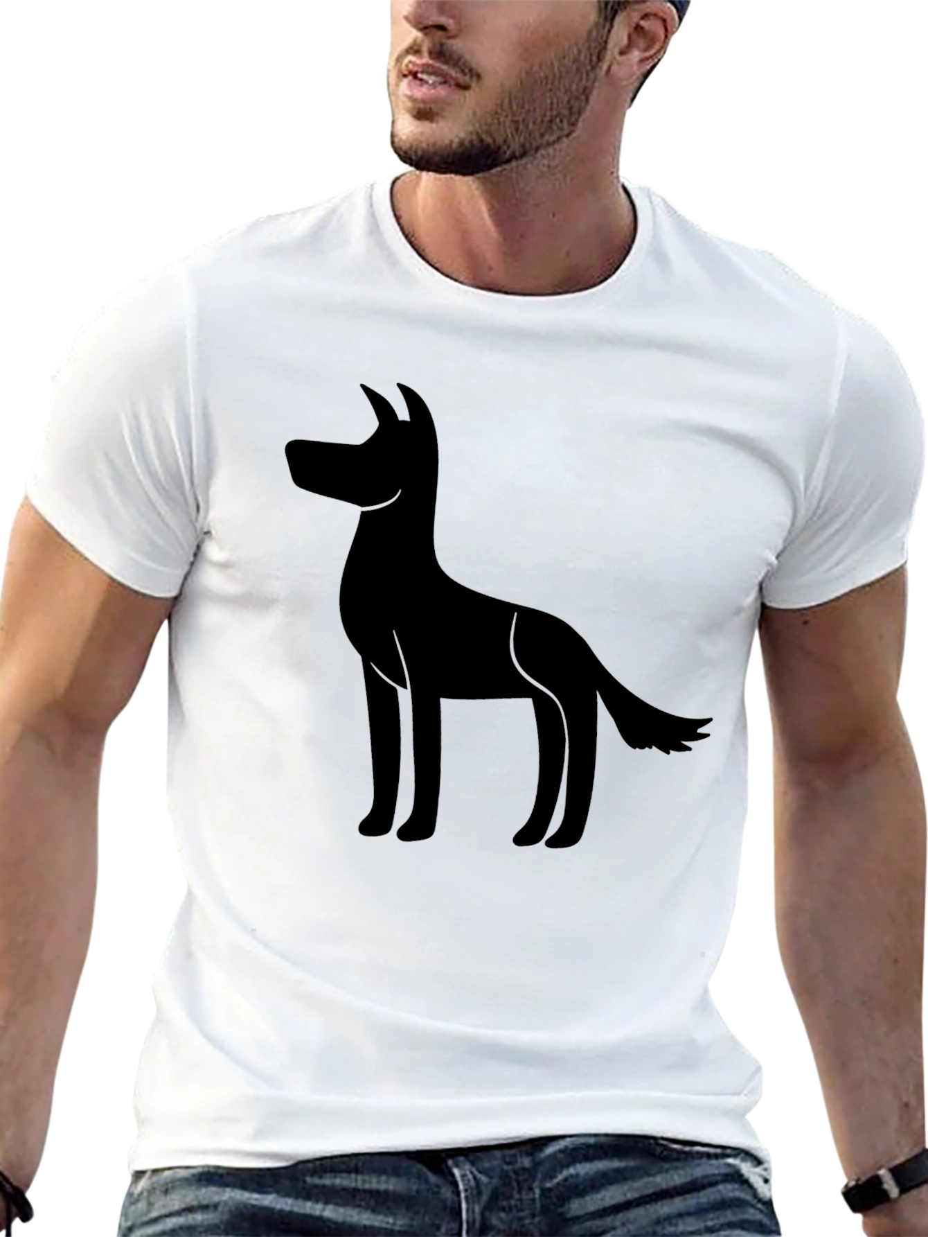 Mens Black T-shirt with Dog Silhouette Graphic Tee