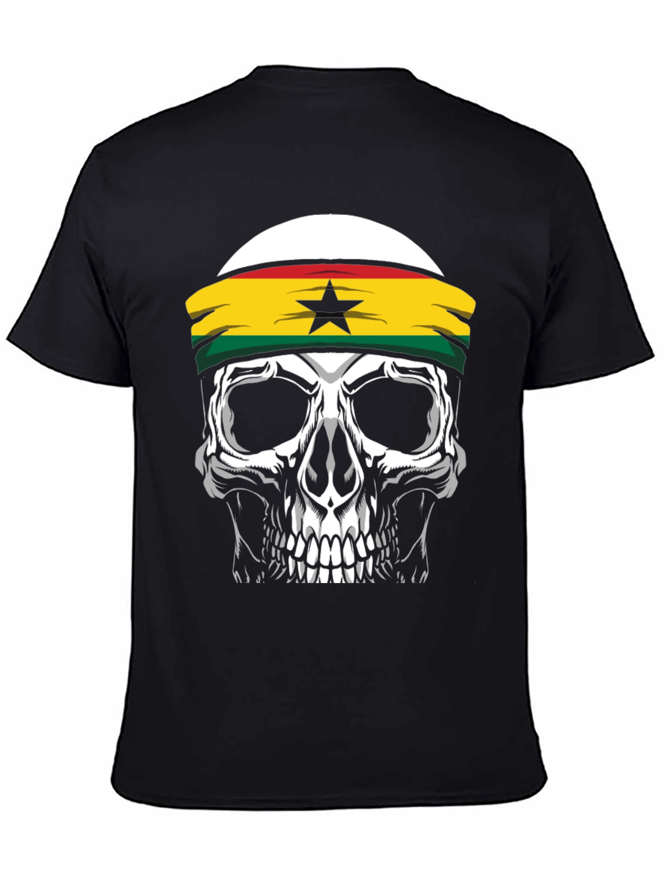 Skull Ghana Flag Headband Black T-Shirt