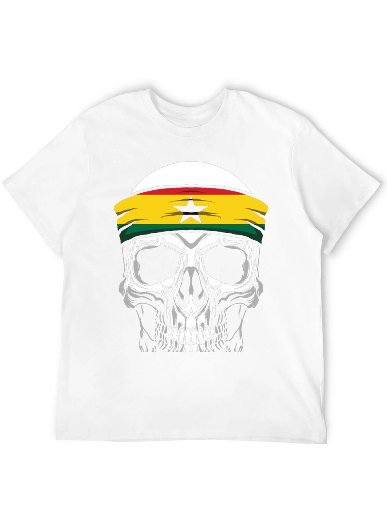 Skull Ghana Flag Headband Black T-Shirt