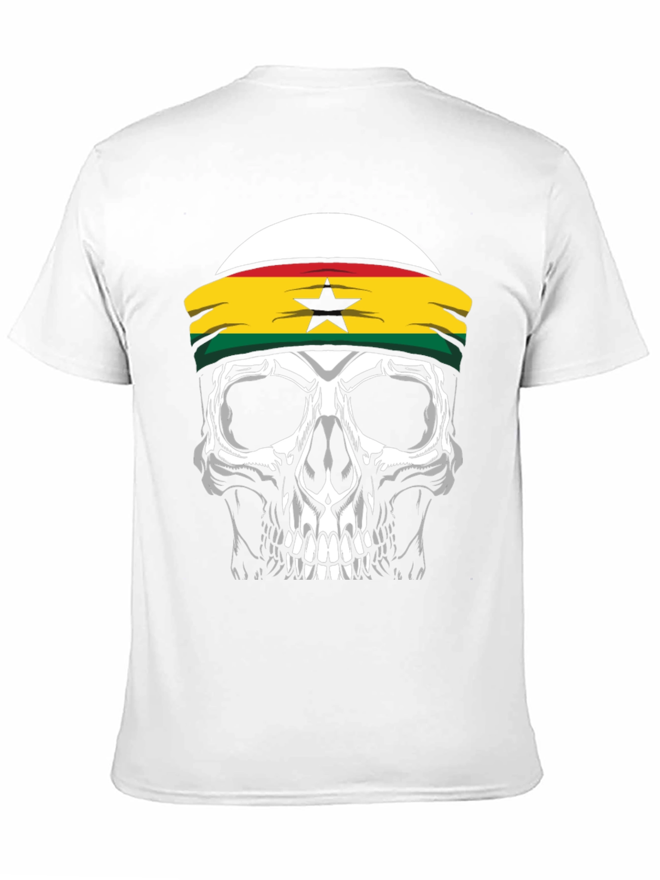 Skull Ghana Flag Headband Black T-Shirt