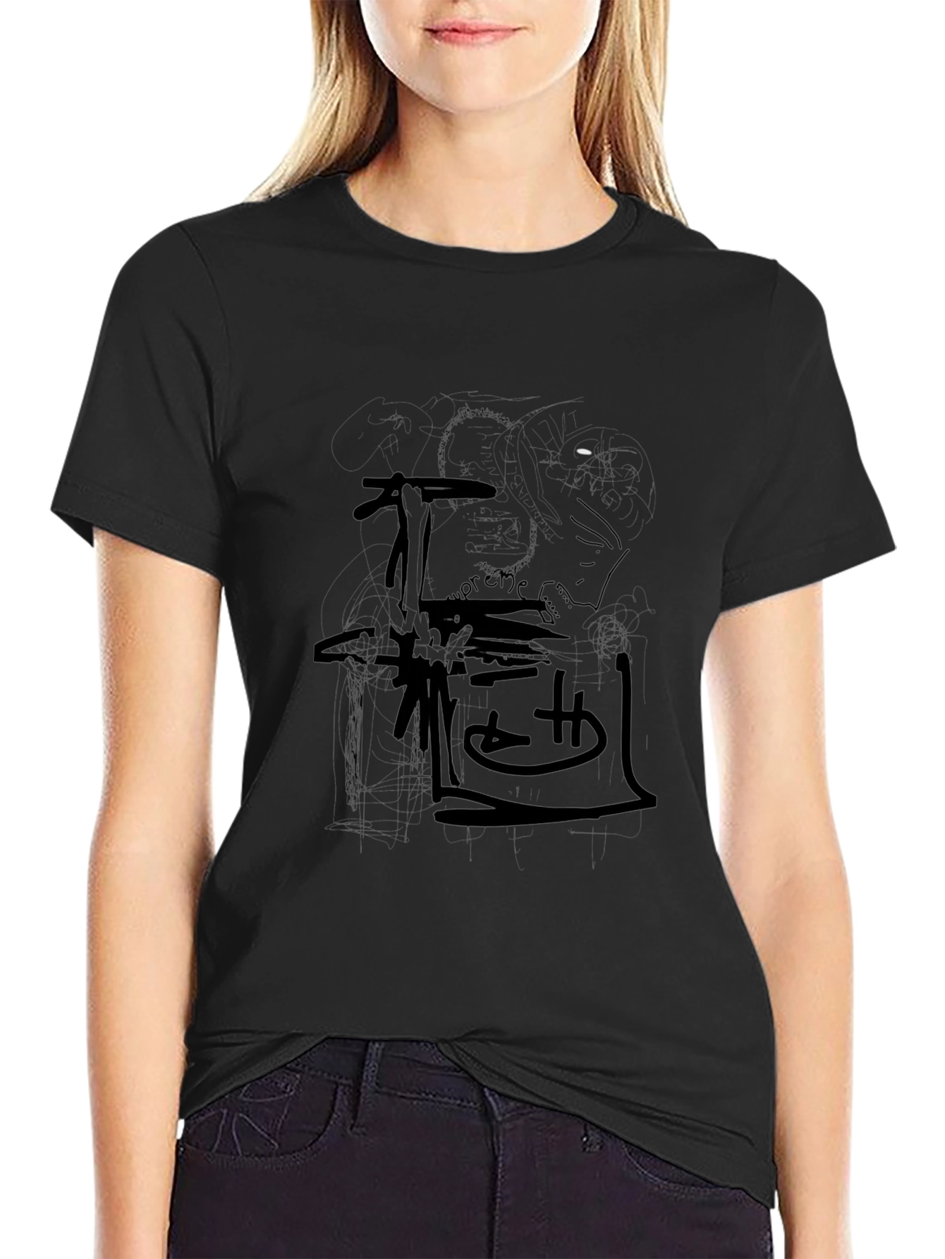 Mens Black Graphic Print Tee