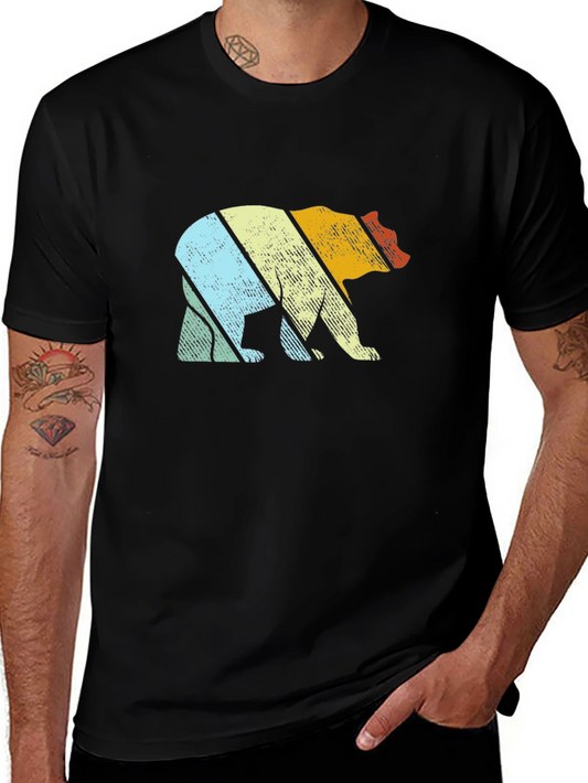 Retro Bear Graphic Tee - Vintage Style Black T-Shirt