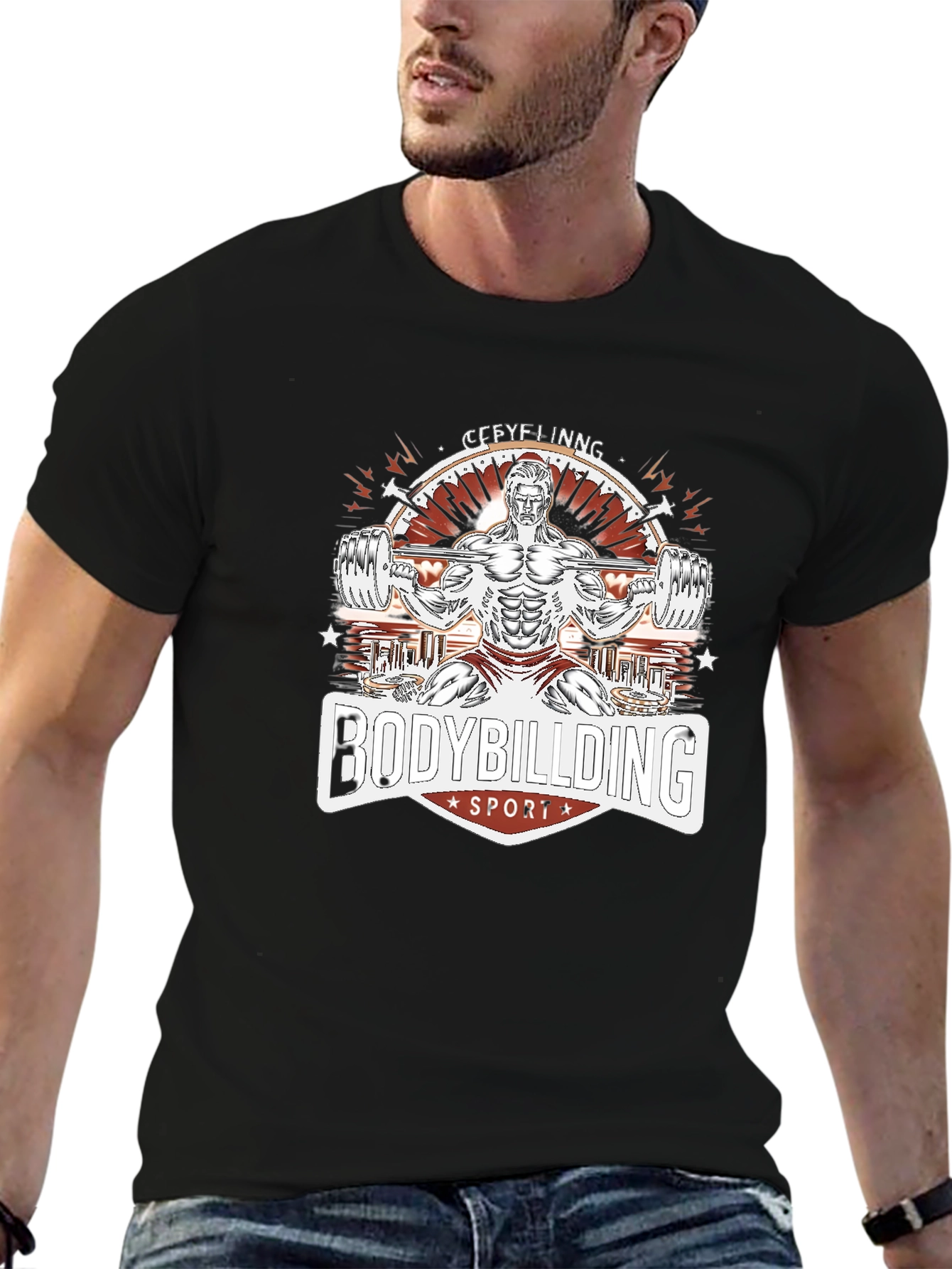 Bodybuilding Sport Graphic Tee - Black T-Shirt