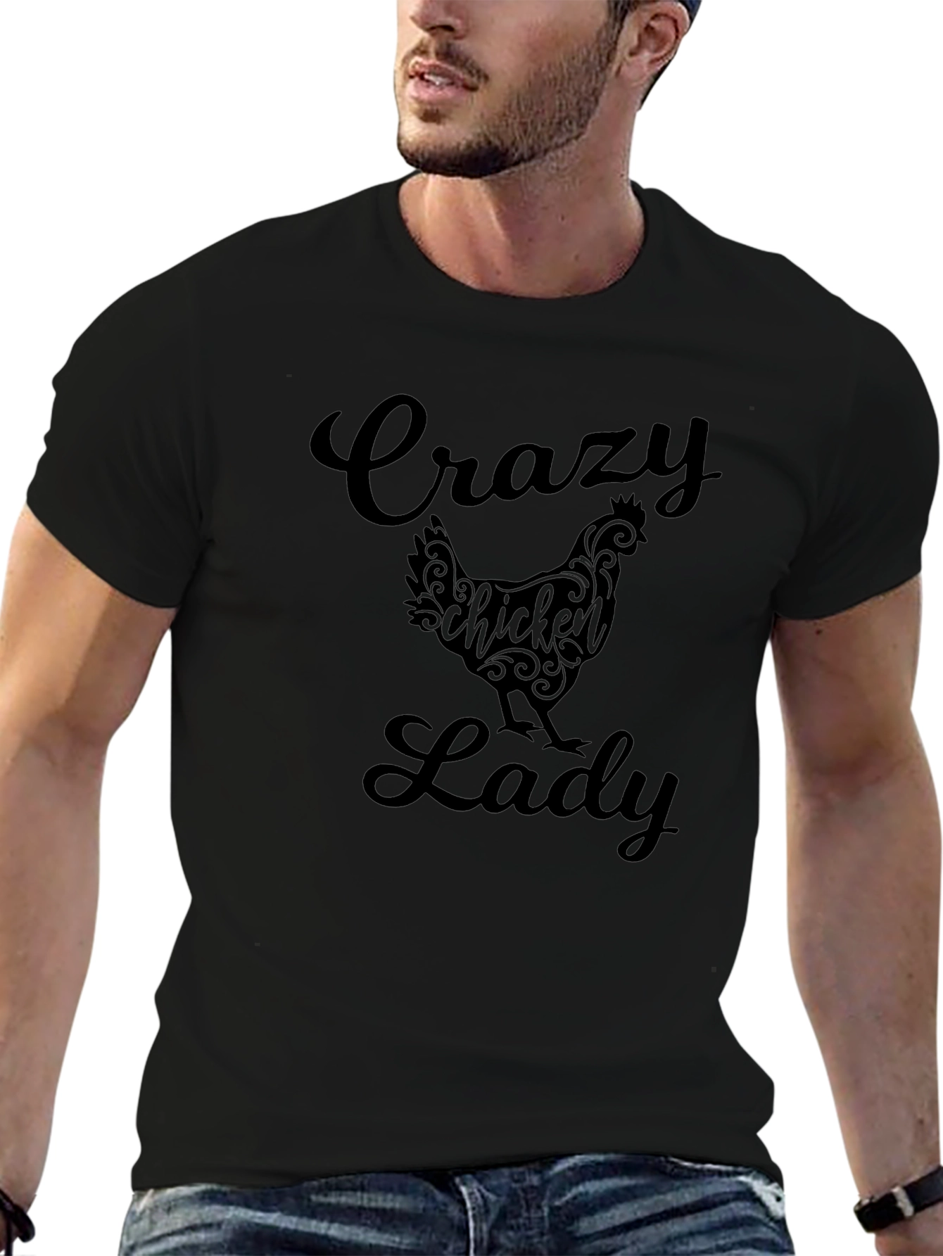 Crazy Chicken Lady Graphic T-Shirt - Black