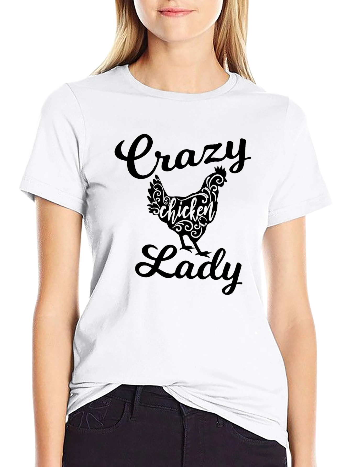 Crazy Chicken Lady Graphic T-Shirt - Black
