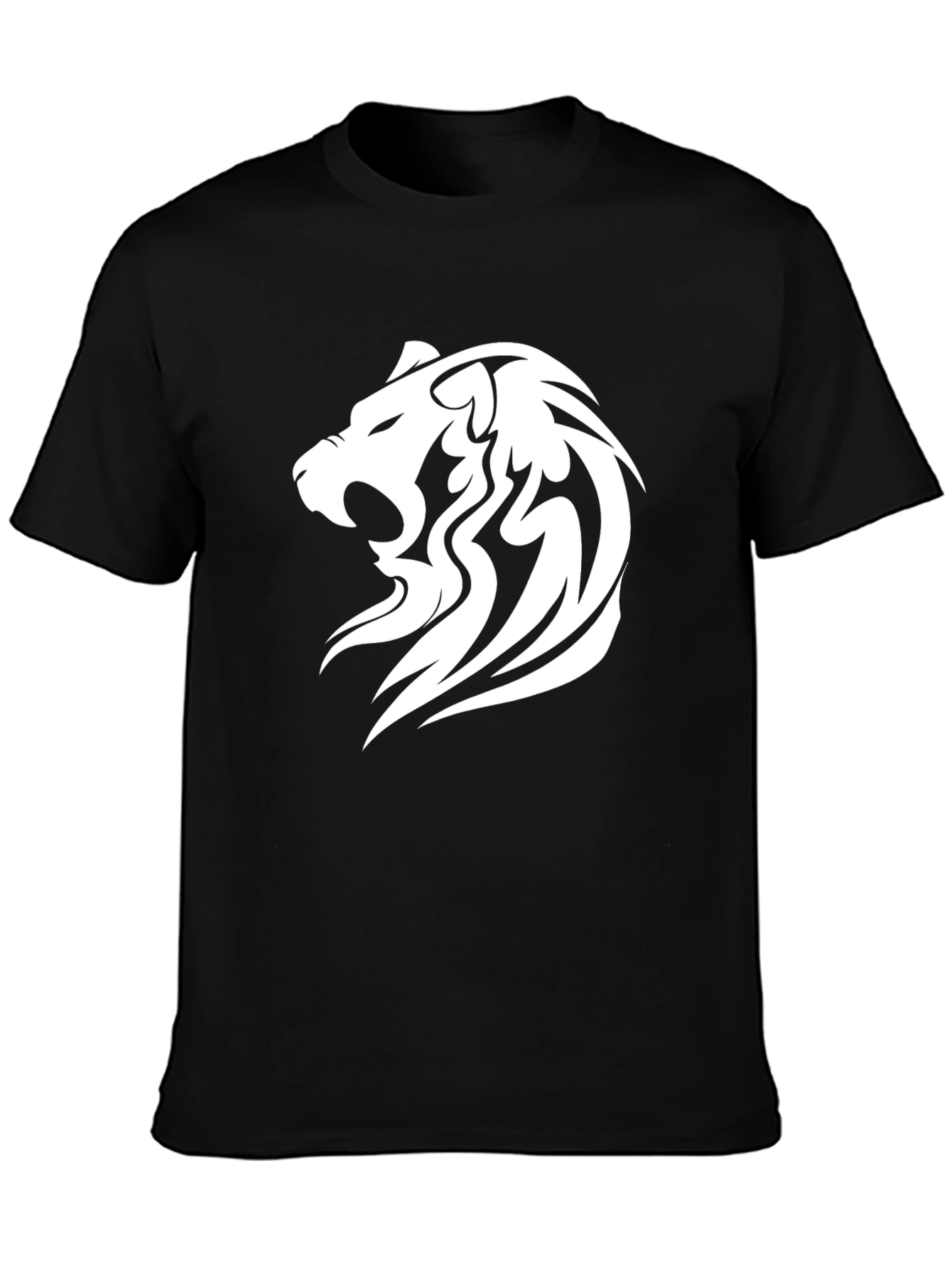 Black T-Shirt with White Lion Graphic