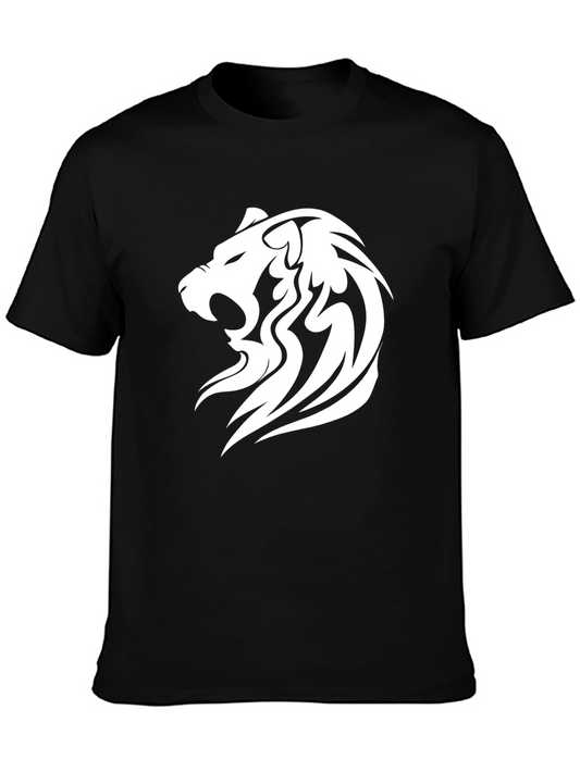 Black T-Shirt with White Lion Graphic