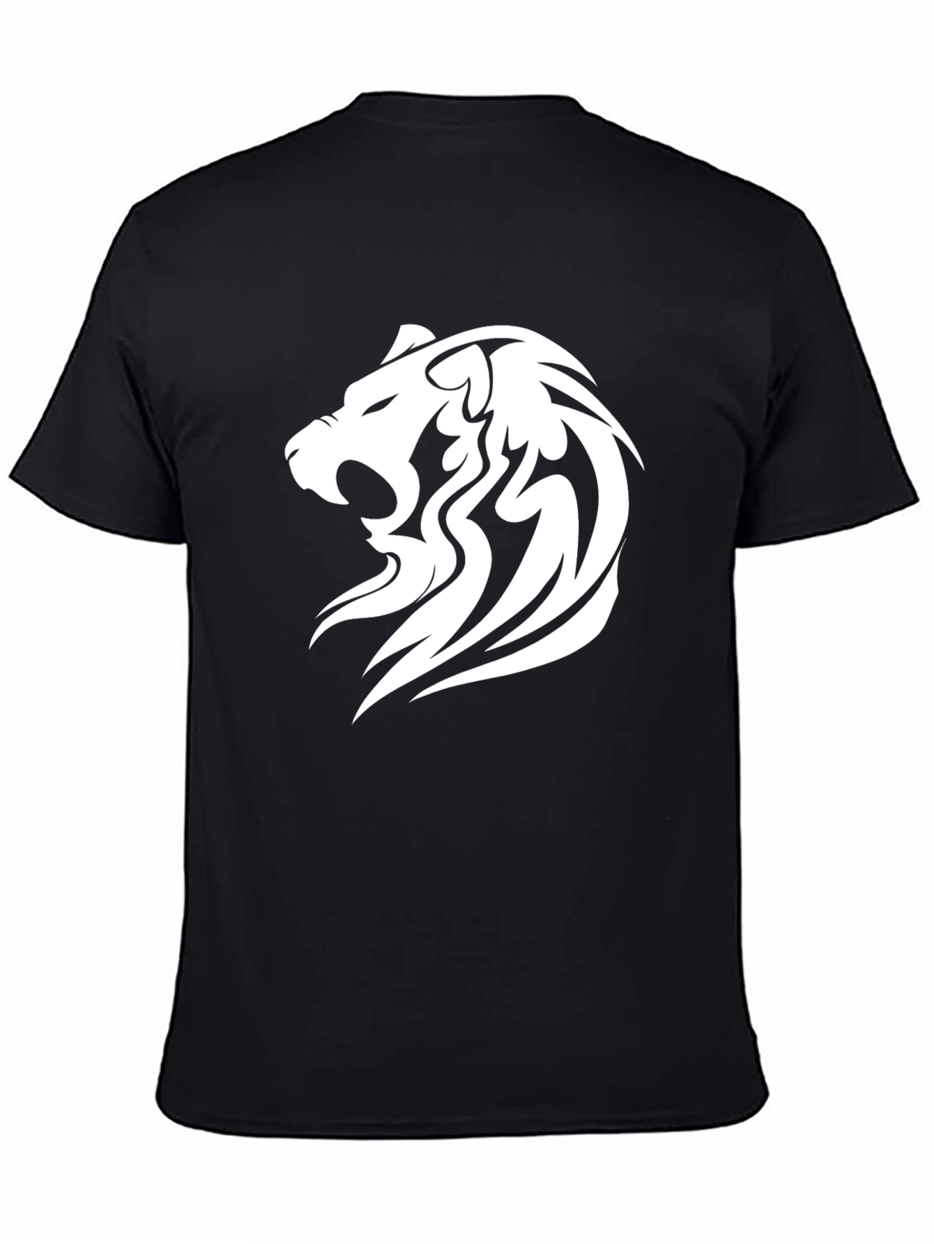 Black T-Shirt with White Lion Graphic
